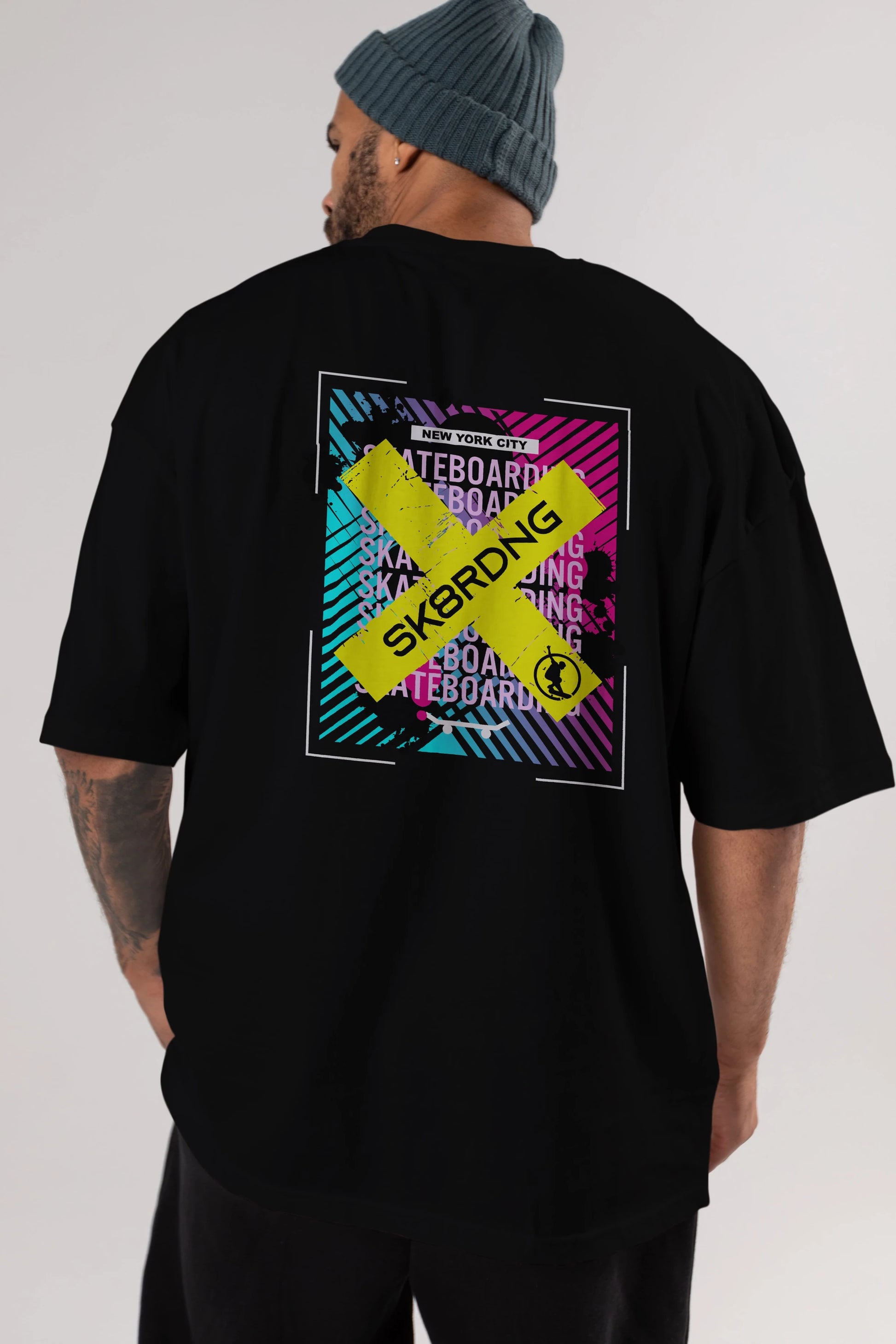 Skatebording Arka Baskılı Oversize t-shirt Erkek Kadın Unisex