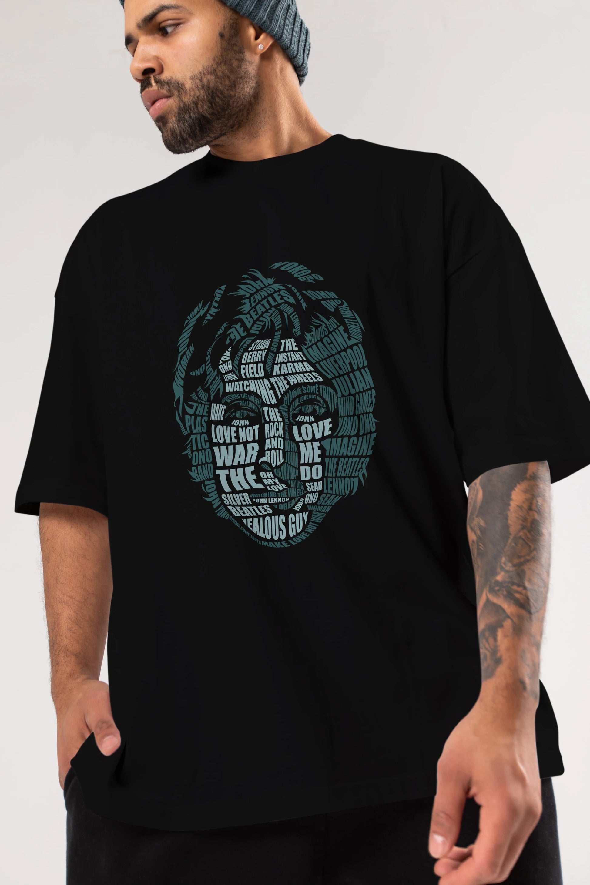 John Lennon Calligram Ön Baskılı Oversize t-shirt %100 pamuk Erkek Kadın Unisex