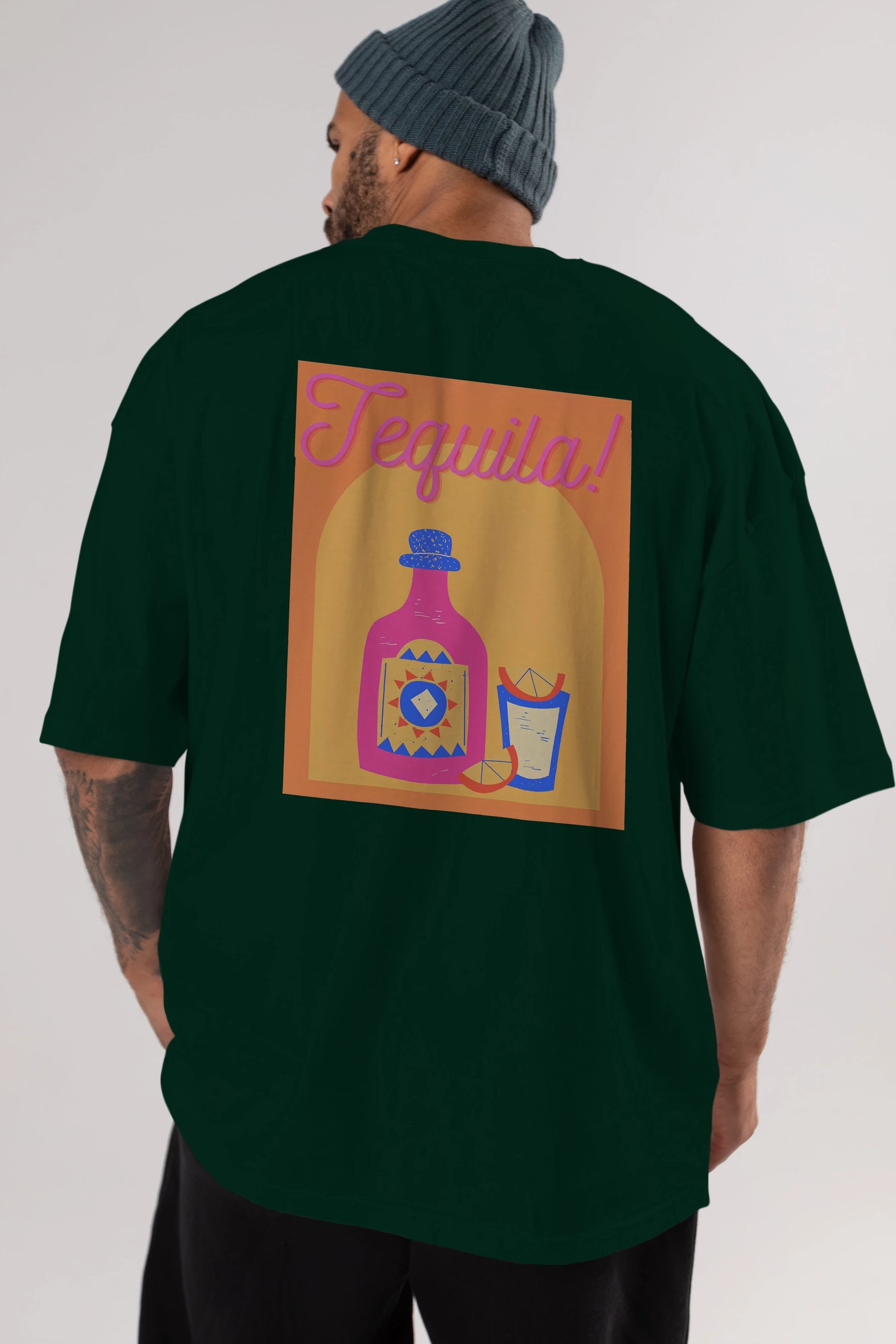 Tequila Arka Baskılı Oversize t-shirt Erkek Kadın Unisex %100 Pamuk Bisiklet Yaka tişort