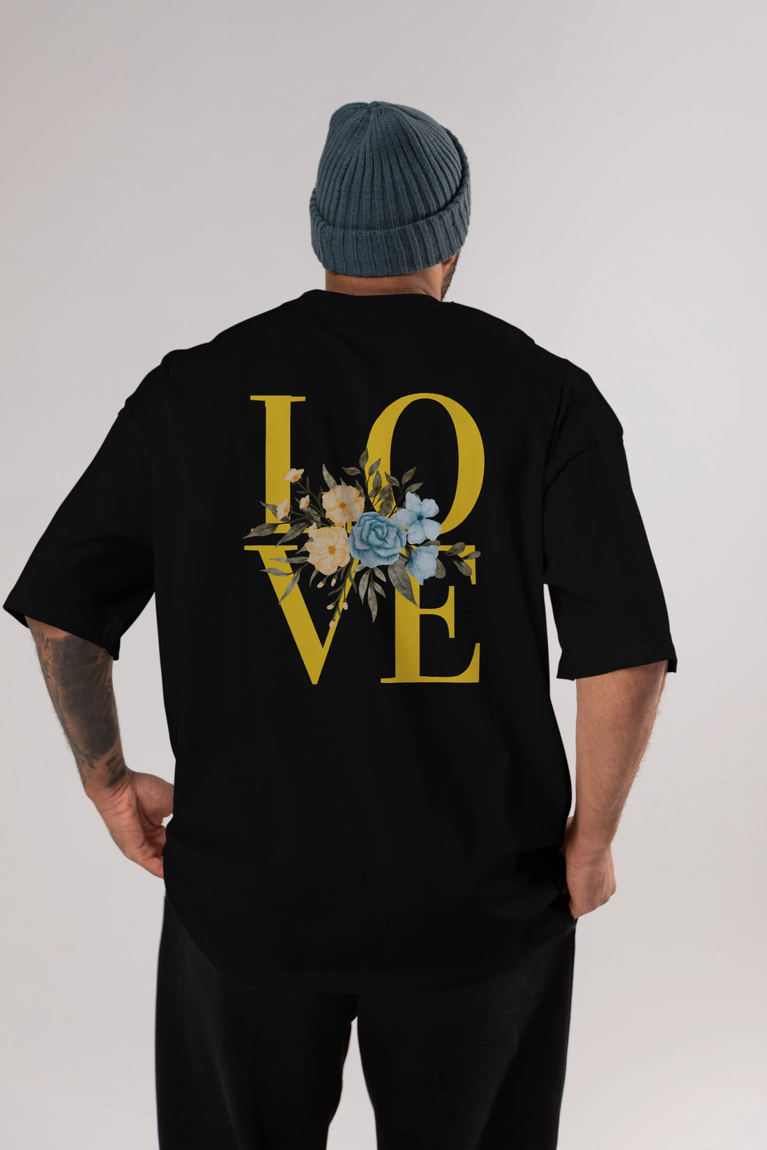 Love Flower Arka Baskılı Oversize t-shirt Erkek Kadın Unisex