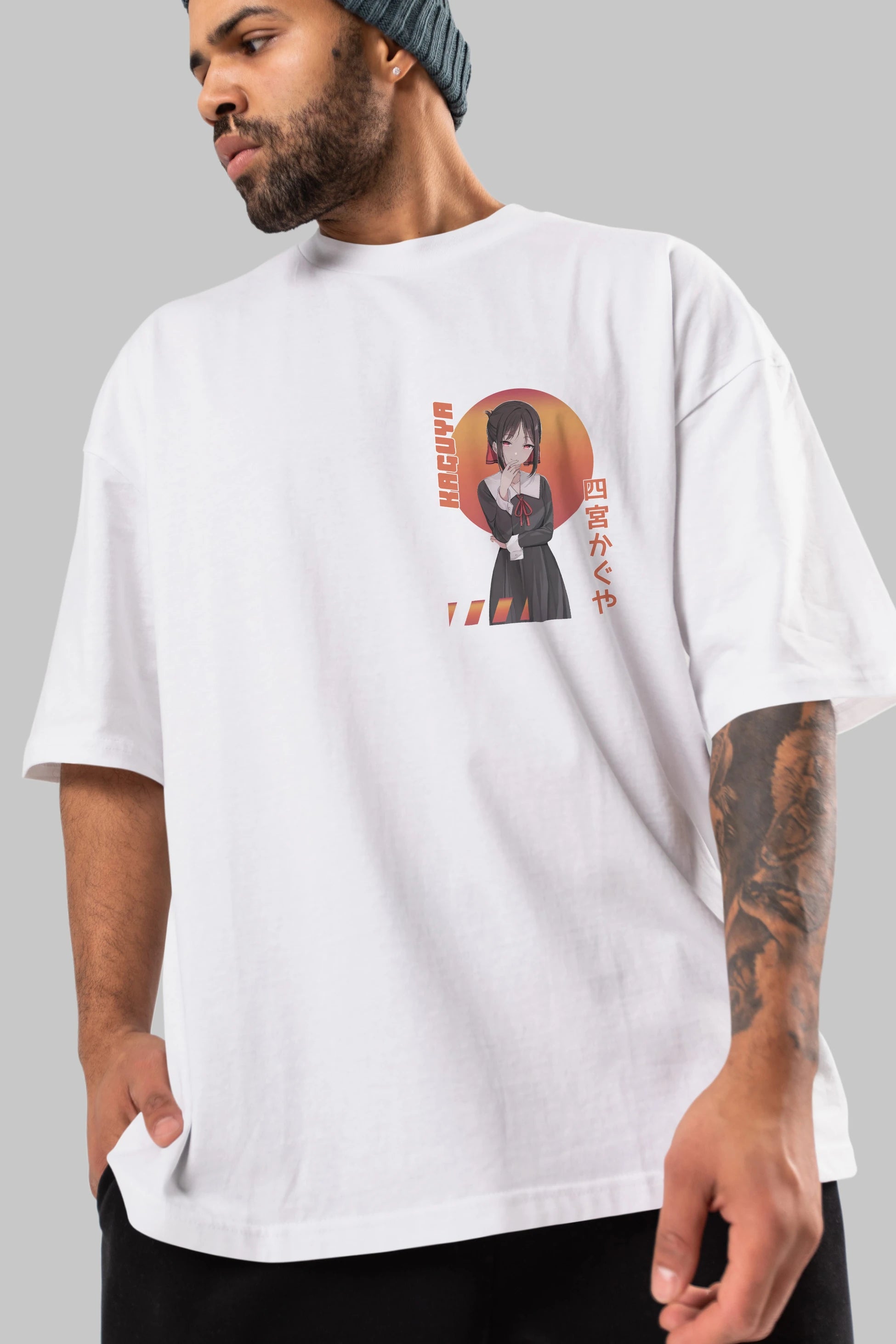 Kaguya Shinomiya 5 Ön Sol Baskılı Oversize t-shirt Erkek Kadın Unisex %100 Pamuk Bisiklet Yaka tişort