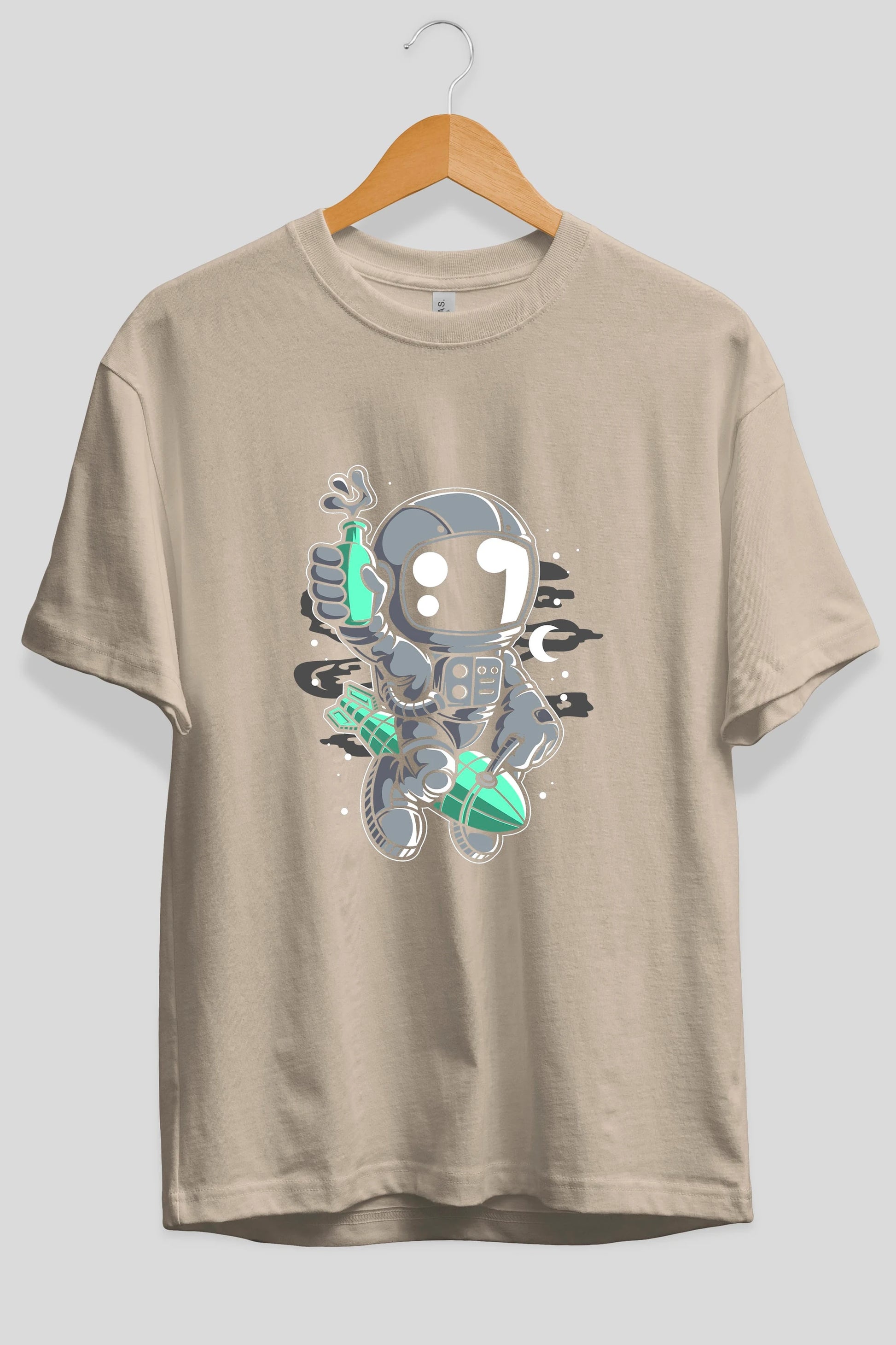 Astronaut Rocket Ön Baskılı Oversize t-shirt Erkek Kadın Unisex