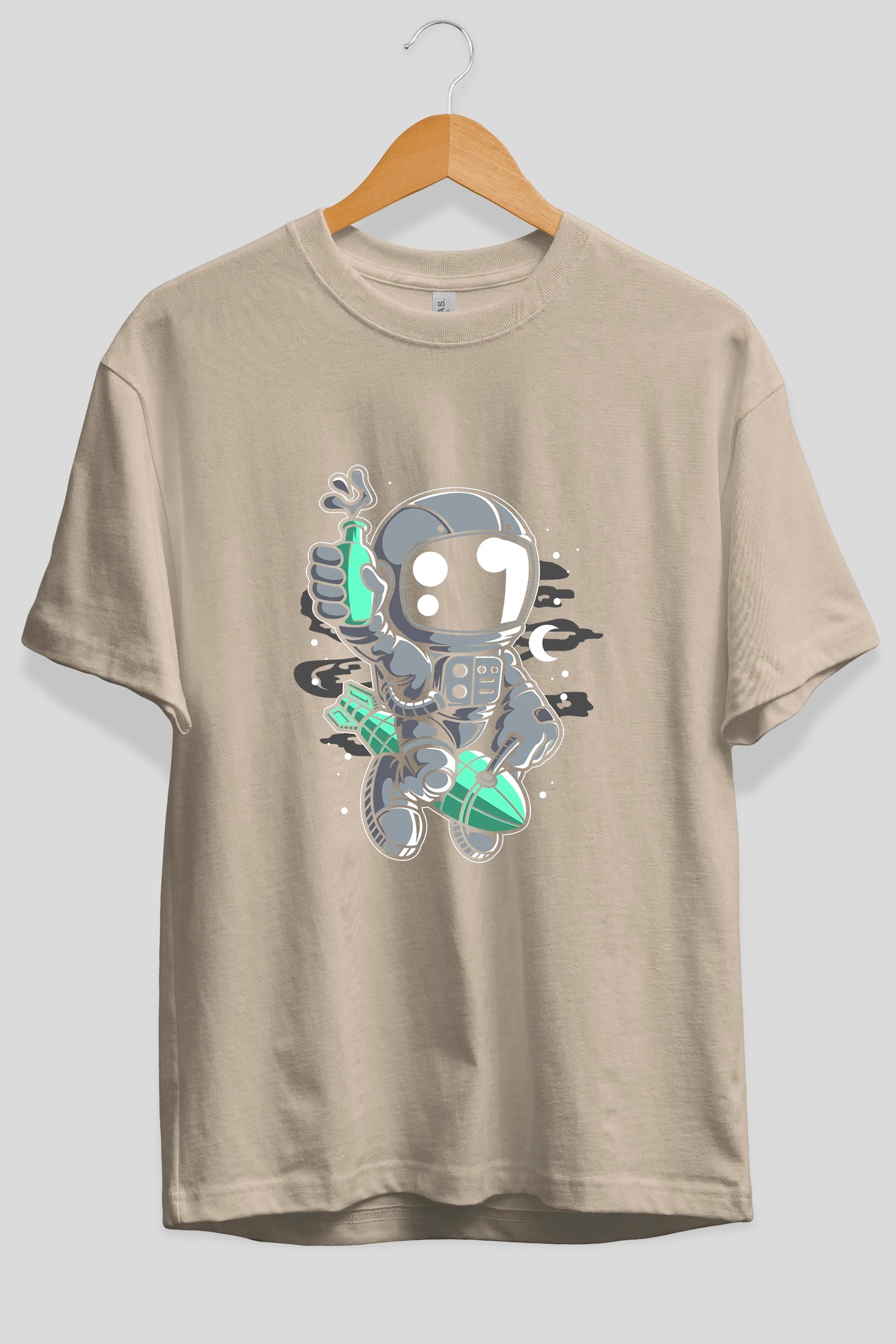 Astronaut Rocket Ön Baskılı Oversize t-shirt Erkek Kadın Unisex