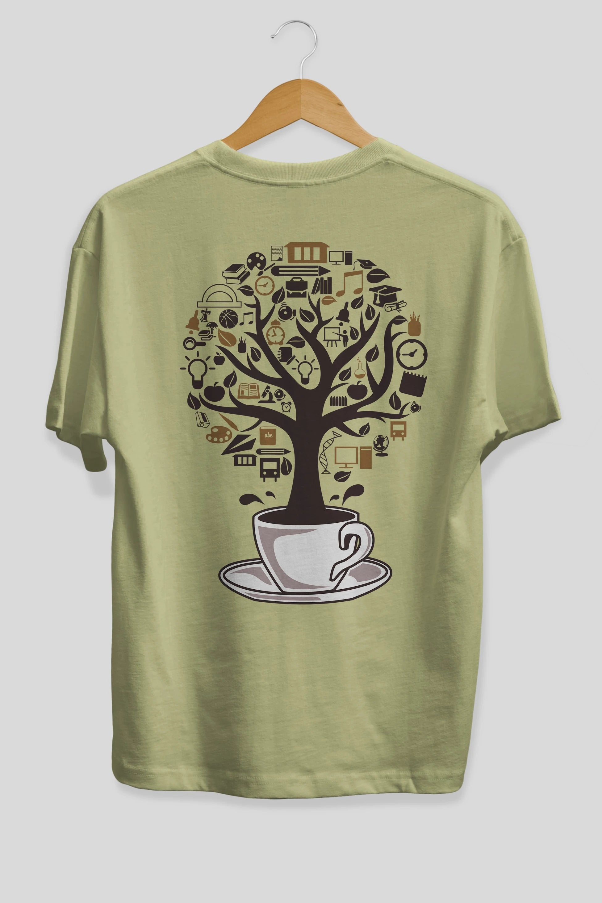 Coffee Tree Arka Baskılı Oversize t-shirt %100 pamuk Erkek Kadın Unisex