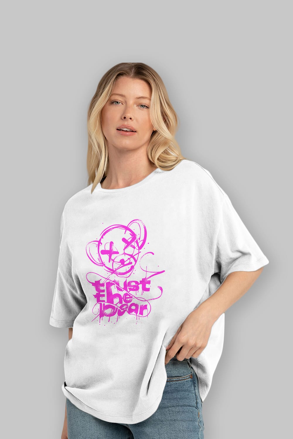 Trust The Bear 2 Ön Baskılı Oversize t-shirt Erkek Kadın Unisex