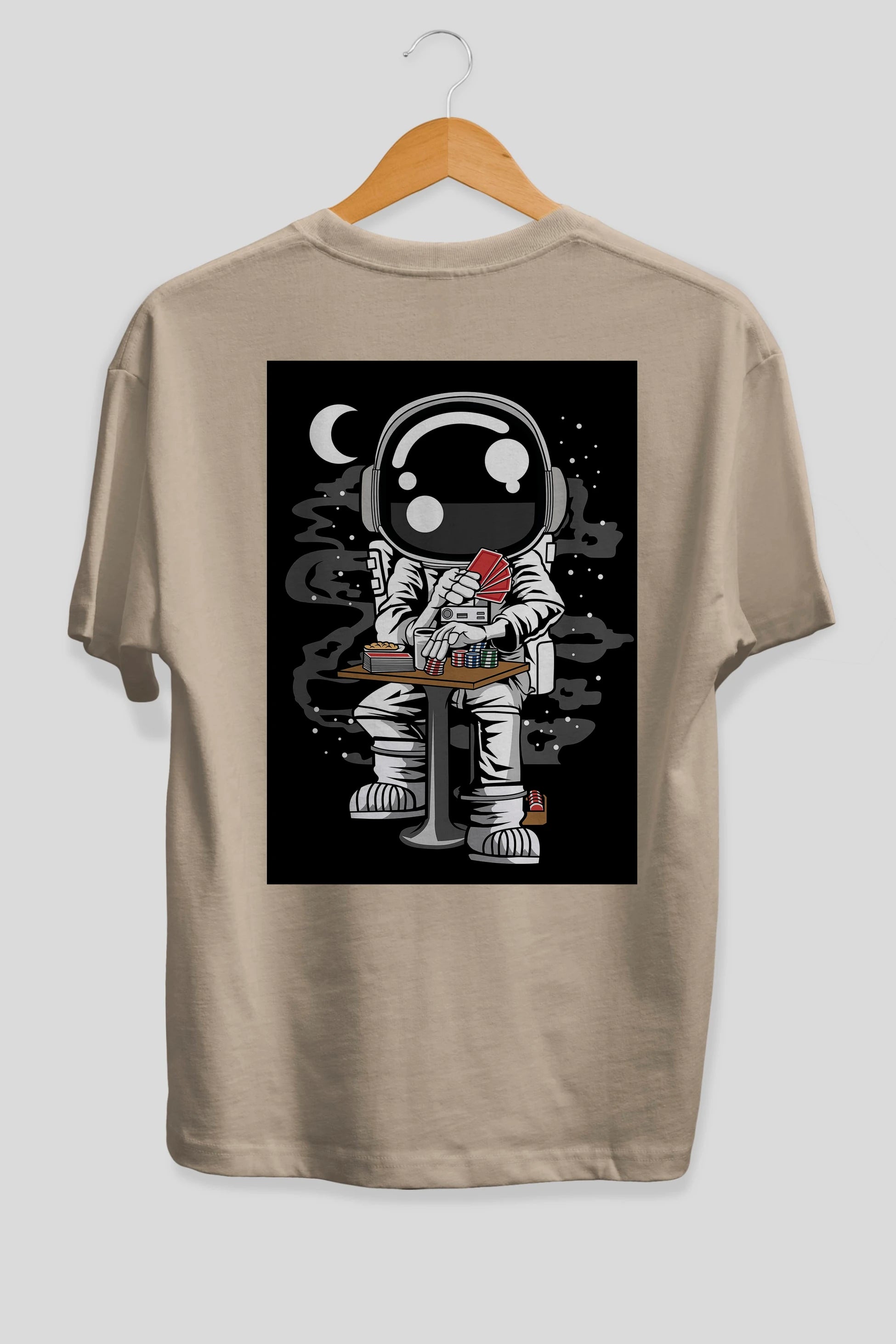 Astronaut Gambler Arka Baskılı Oversize t-shirt Erkek Kadın Unisex