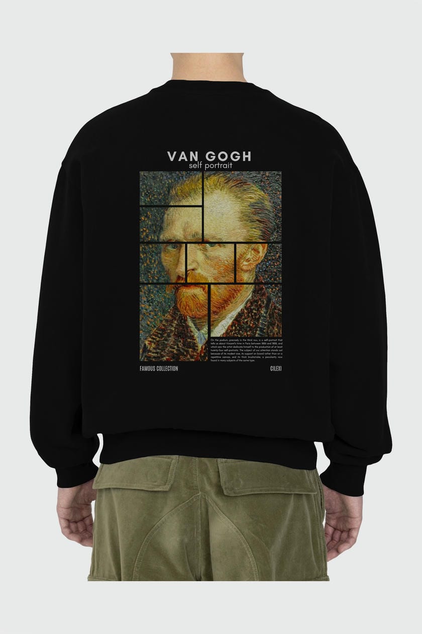 Van Gogh Self Portrait Arka Baskılı Oversize Sweatshirt Erkek Kadın Unisex