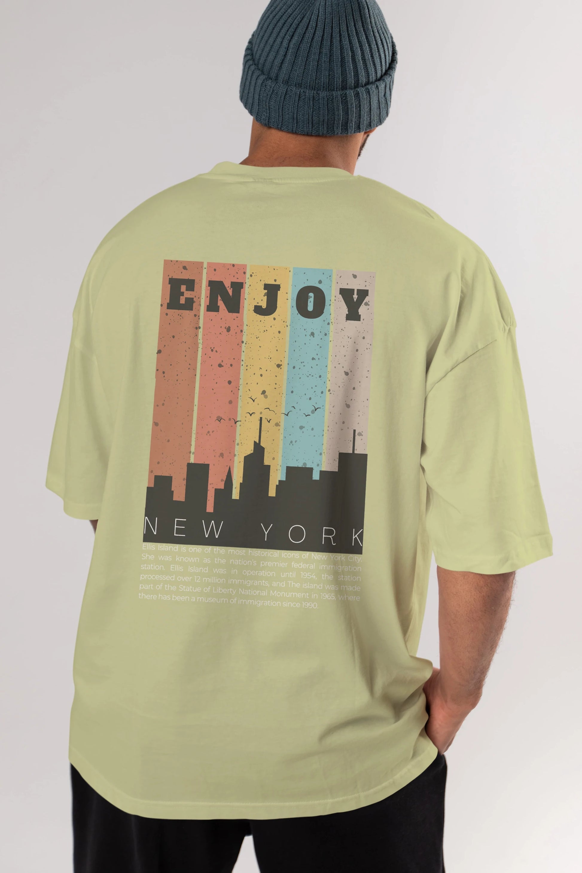 Enjoy New York Yazılı Arka Baskılı Oversize t-shirt Erkek Kadın Unisex