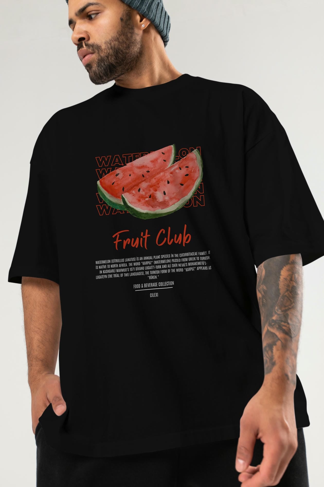 Watermelon Ön Baskılı Oversize t-shirt Erkek Kadın Pamuk Bisiklet Yaka tişort