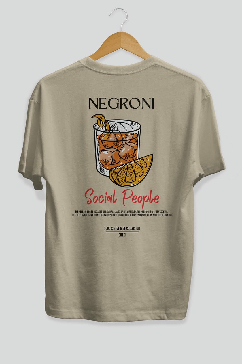 Negroni Kokteyl Serisi Baskılı Oversize t-shirt Erkek Kadın Unisex %100 Pamuk Bisiklet Yaka tişort