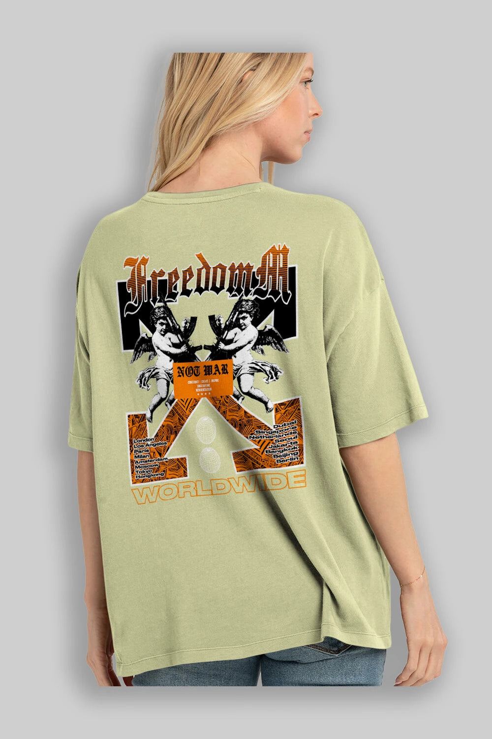 Freedom Worldwide Arka Baskılı Oversize t-shirt Erkek Kadın Unisex