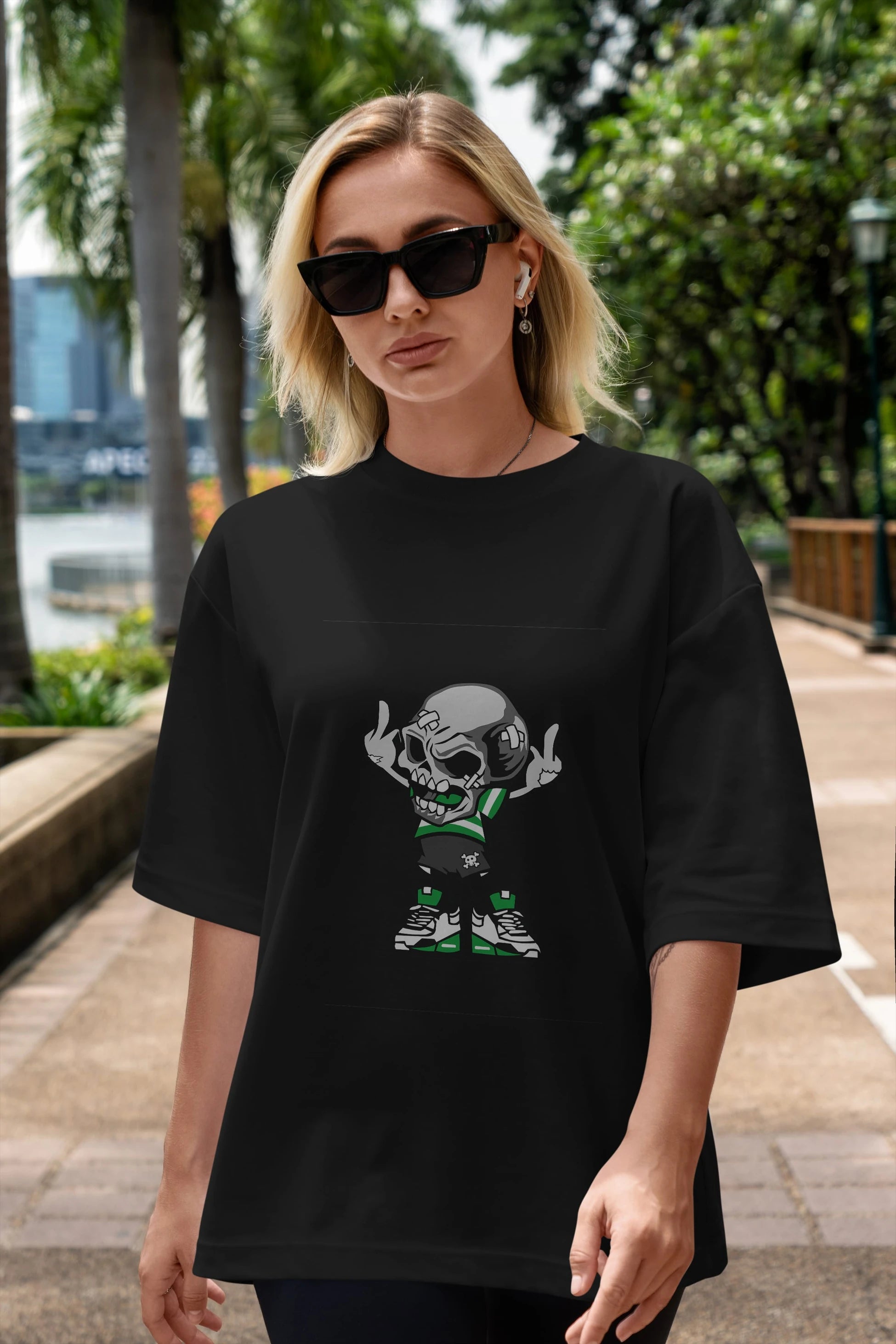 Skull F Hand Ön Baskılı Oversize t-shirt Erkek Kadın Unisex %100 Pamuk tişort