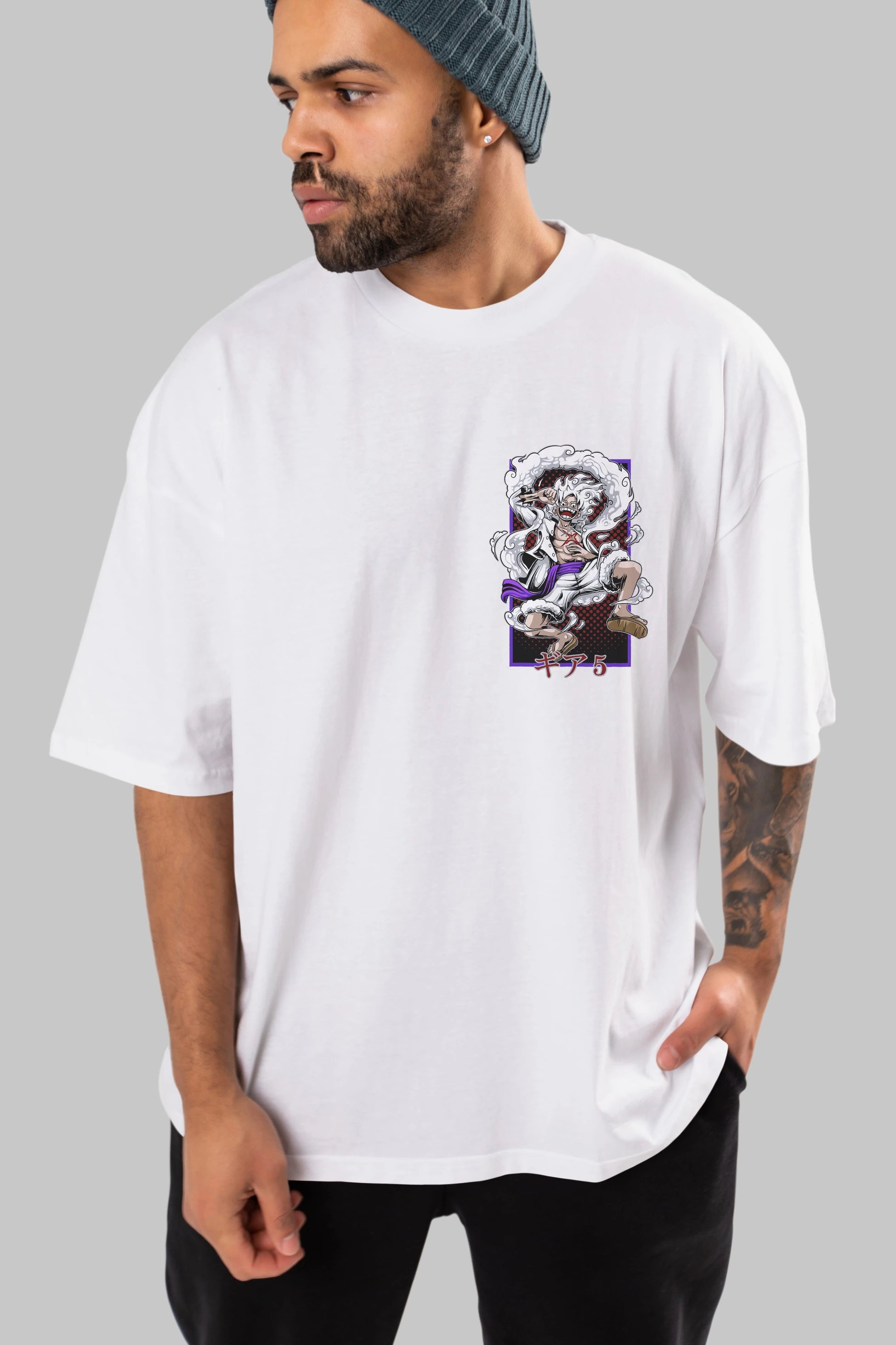 LUFFY GEAR 5 RECUADRO Ön Sol Baskılı Oversize t-shirt Erkek Kadın Unisex %100 Pamuk Bisiklet Yaka tişort