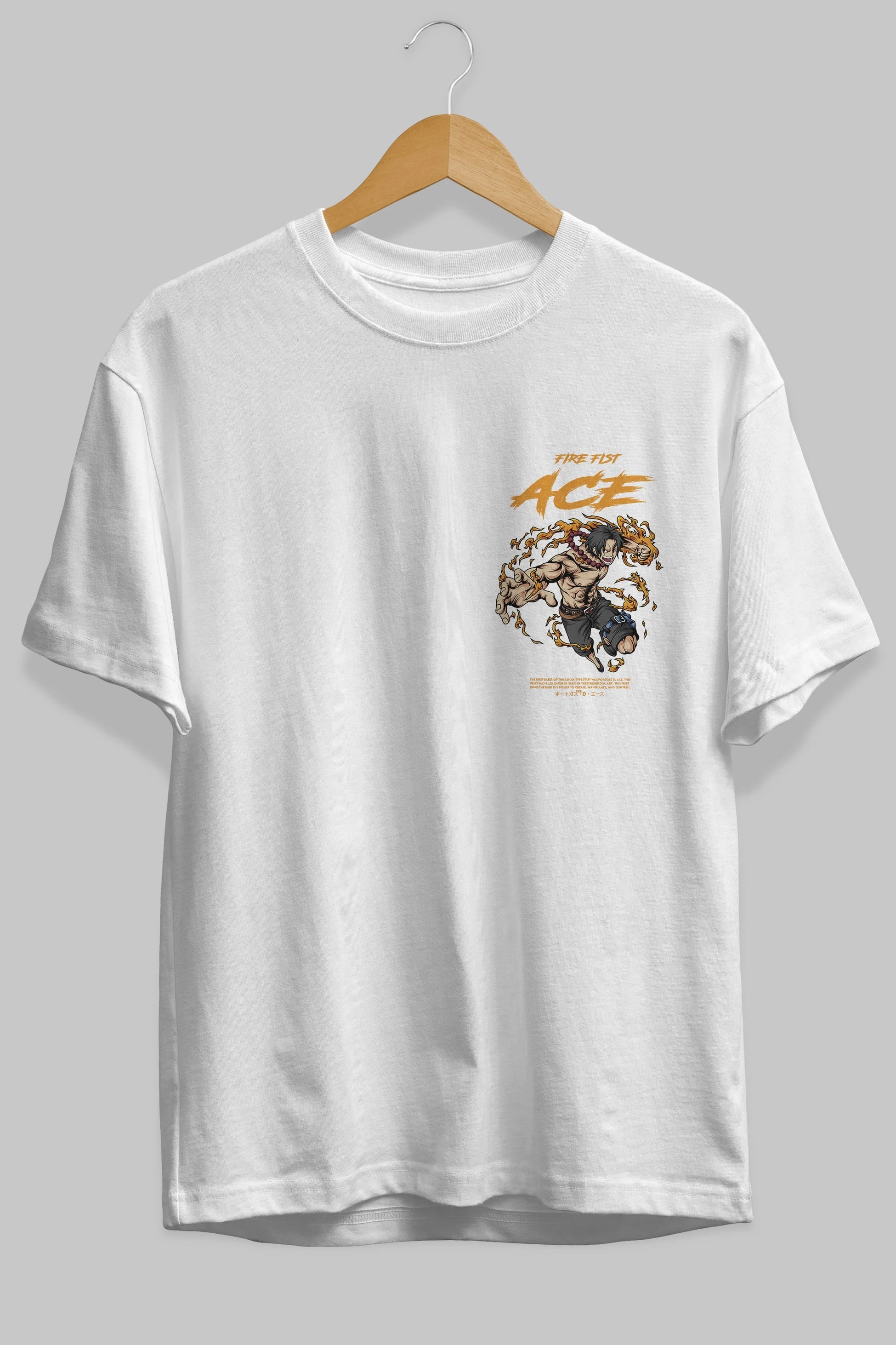 Fire Fist Ace Ön Sol Baskılı Oversize t-shirt Erkek Kadın Unisex %100 Pamuk Bisiklet Yaka tişort