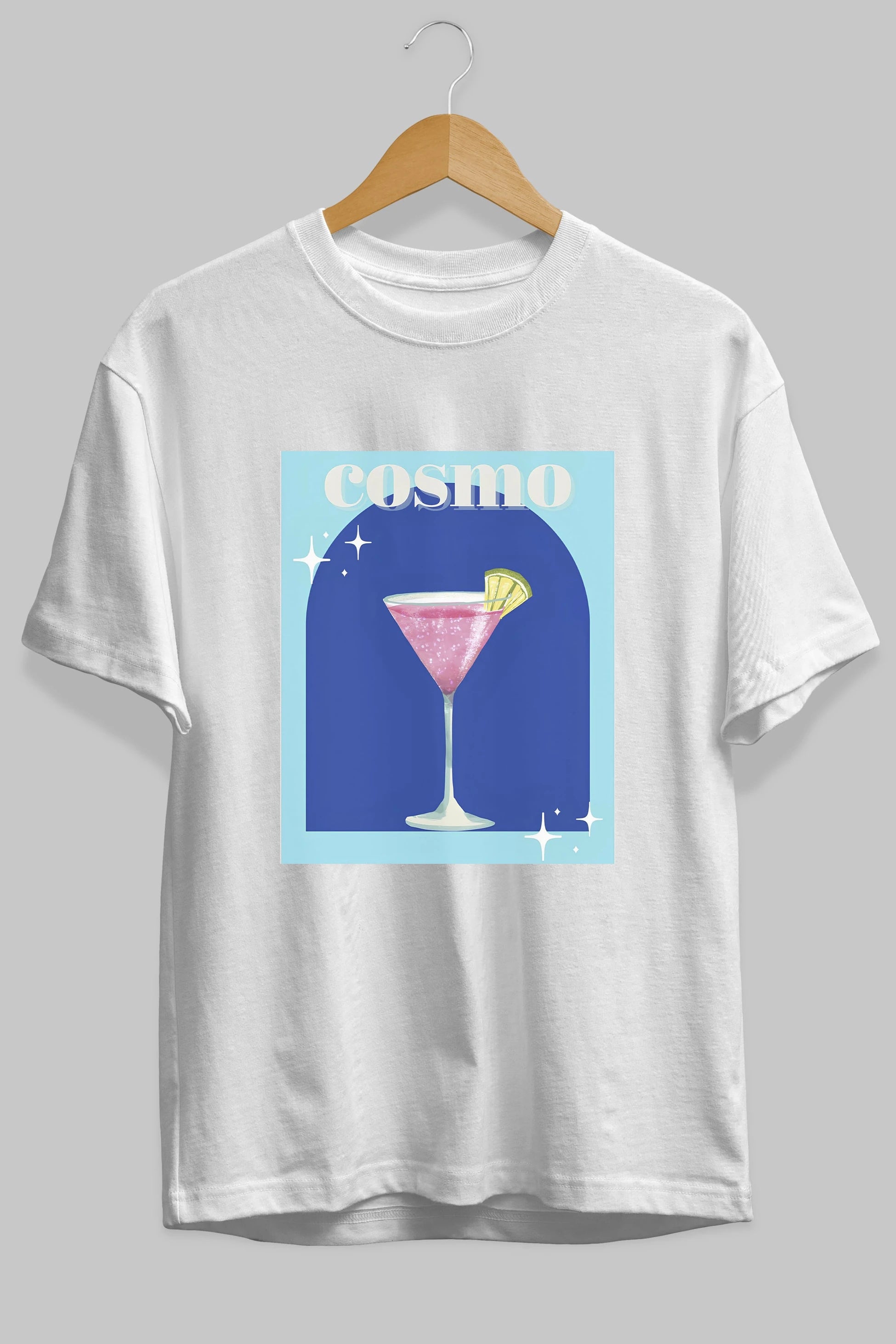 Cosmopolitan 2 Ön Baskılı Oversize t-shirt Erkek Kadın Unisex %100 Pamuk Bisiklet Yaka tişort