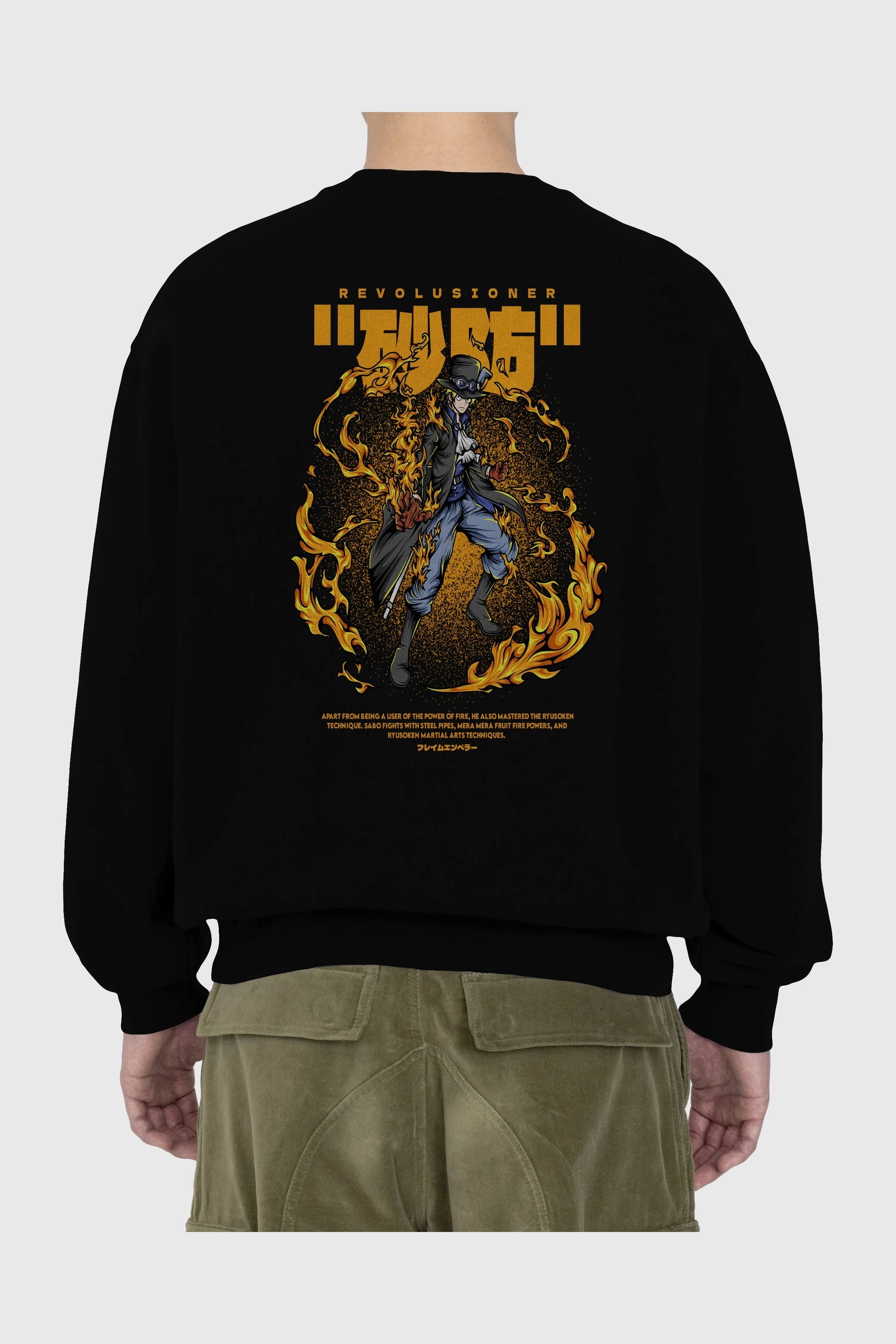 Revolusioner Sabo Anime Arka Baskılı Oversize Sweatshirt Erkek Kadın Unisex