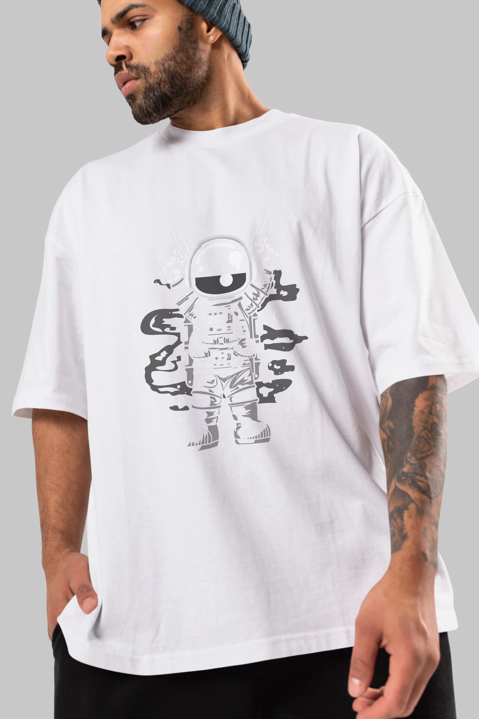 Astronaut Gun Ön Baskılı Oversize t-shirt Erkek Kadın Unisex