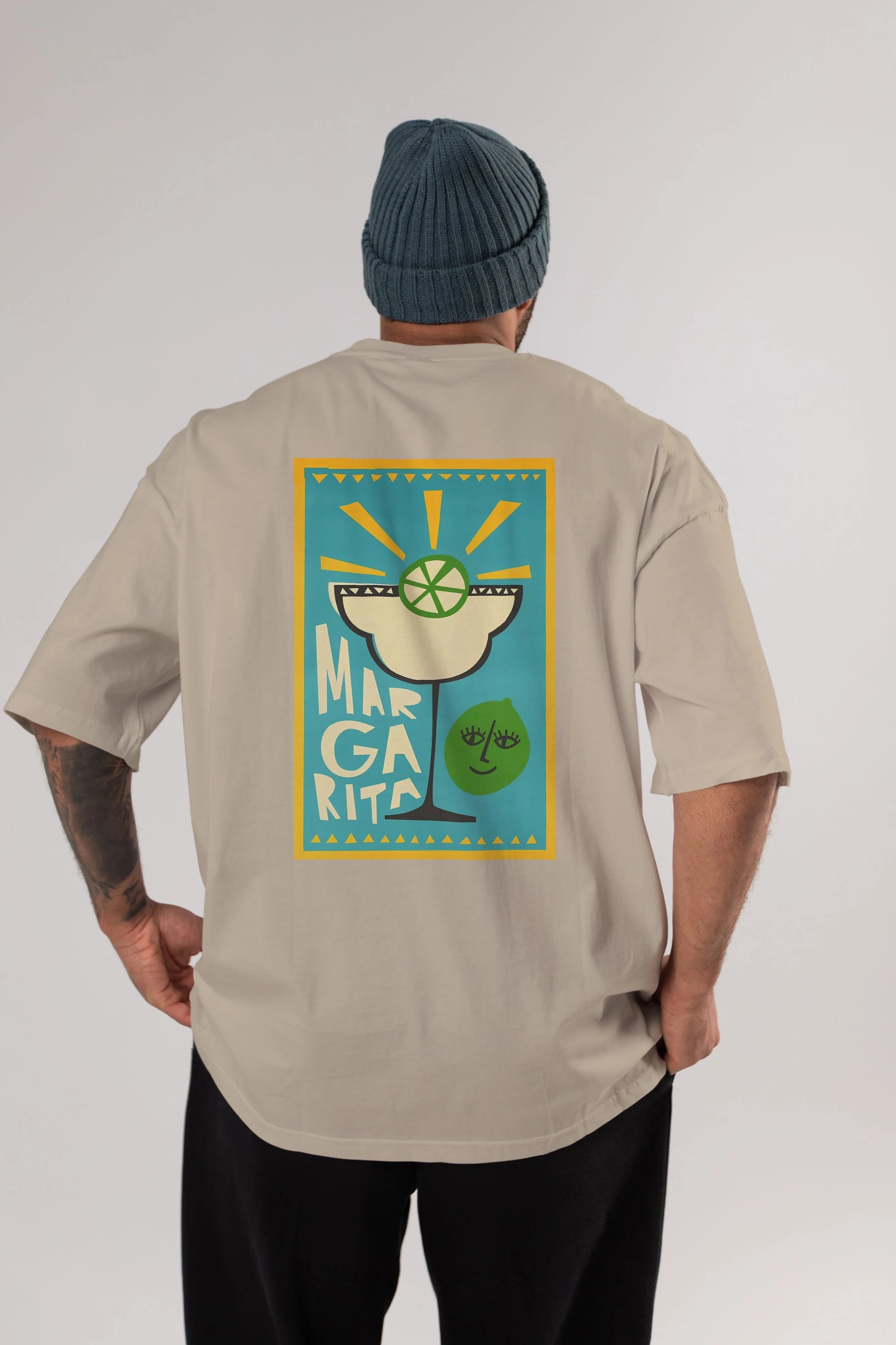 Margarita 4 Arka Baskılı Oversize t-shirt Erkek Kadın Unisex %100 Pamuk Bisiklet Yaka tişort