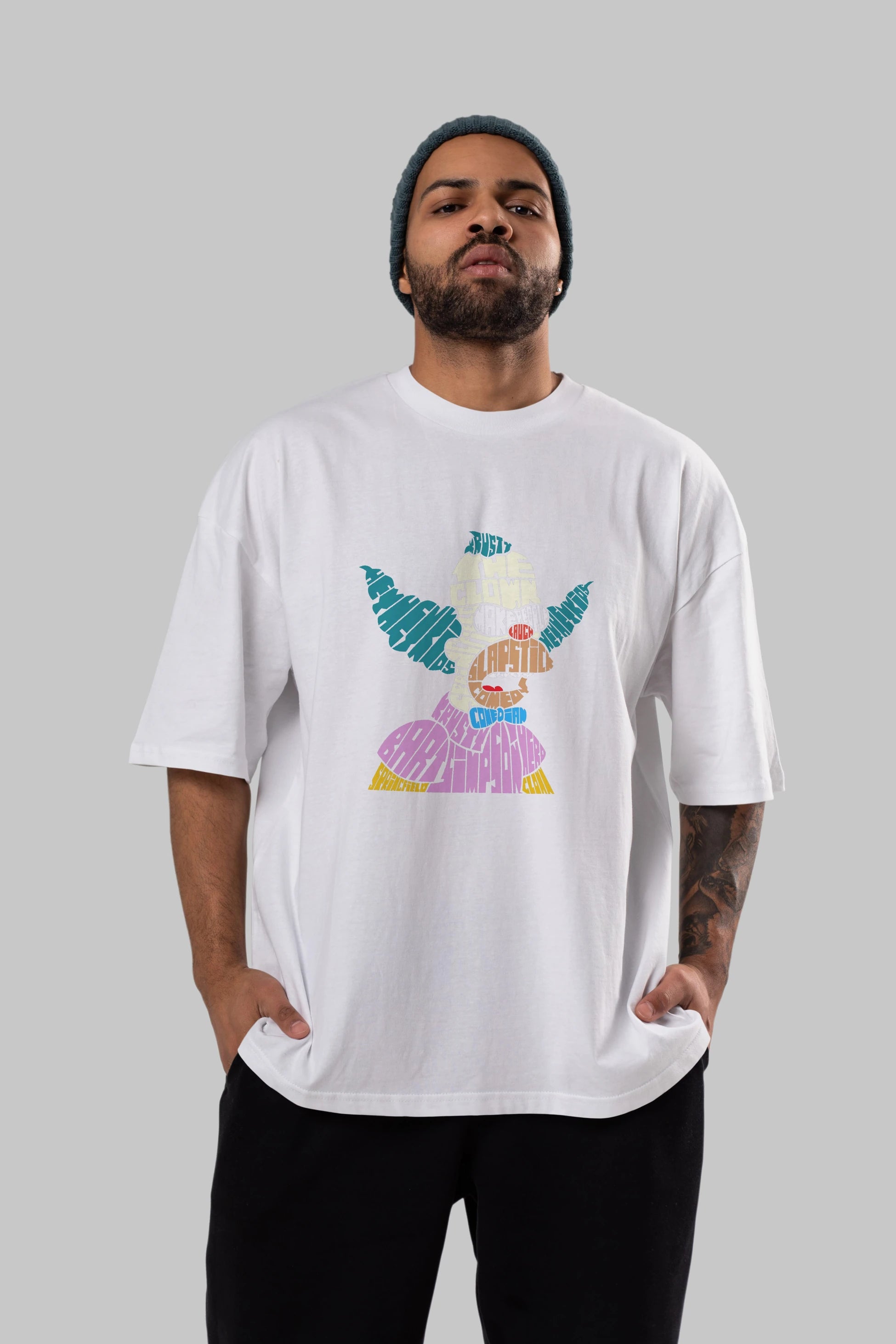 Krusty Clown Ön Baskılı Oversize t-shirt %100 pamuk Erkek Kadın Unisex