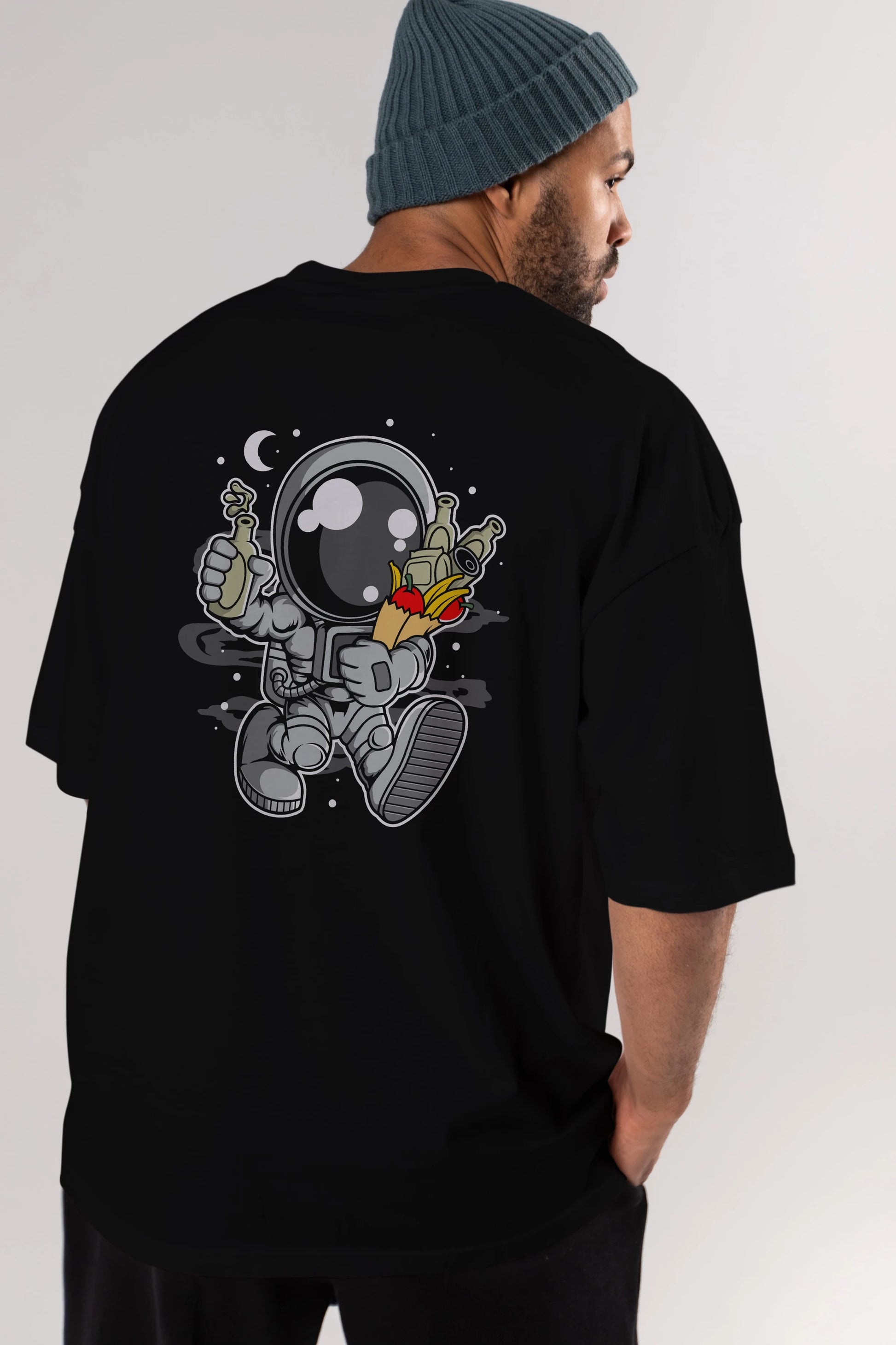 Astronaut Grochery Arka Baskılı Oversize t-shirt Erkek Kadın Unisex