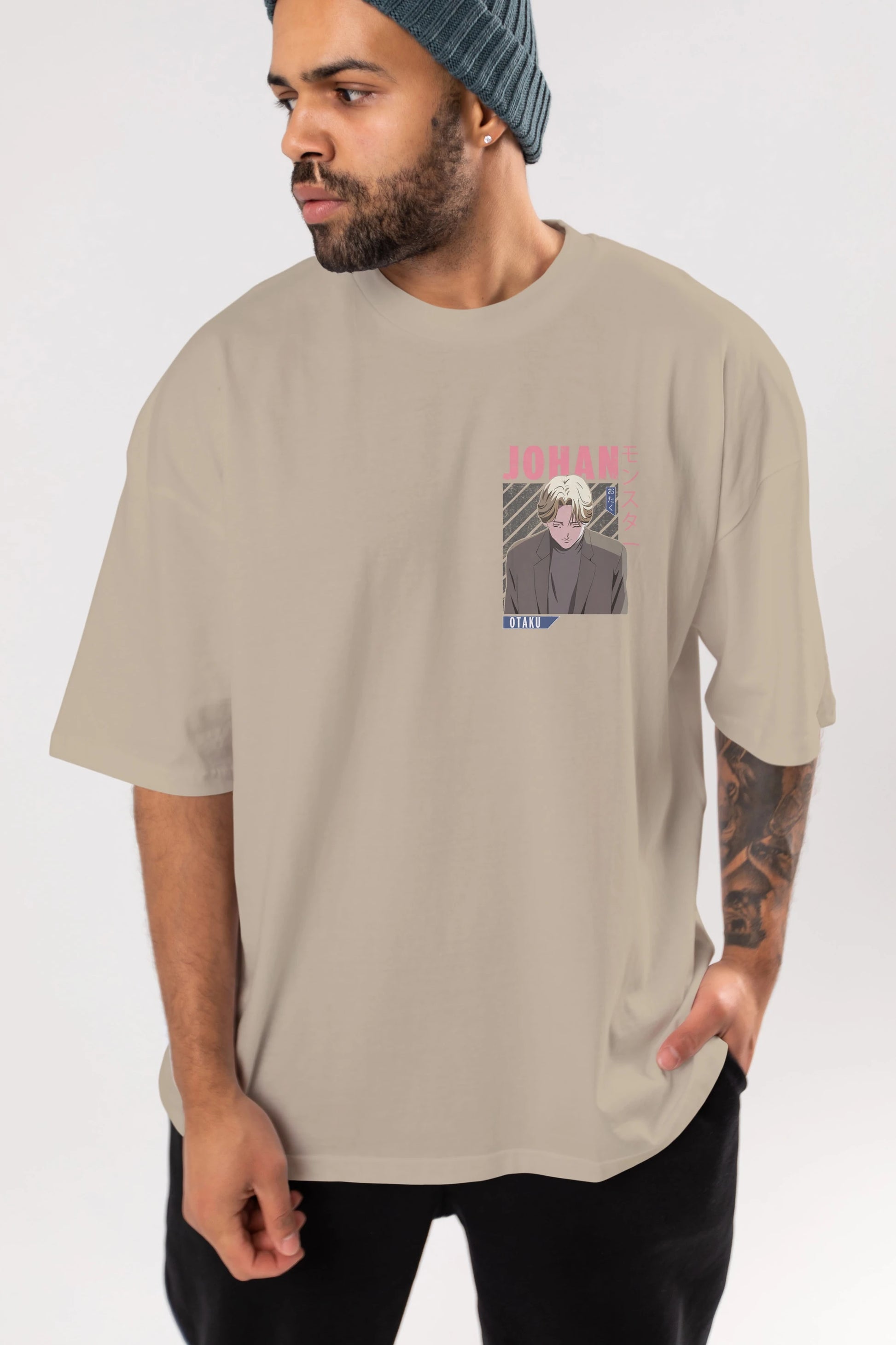 Johan Liebert MONSTER Ön Sol Baskılı Oversize t-shirt Erkek Kadın Unisex %100 Pamuk Bisiklet Yaka tişort