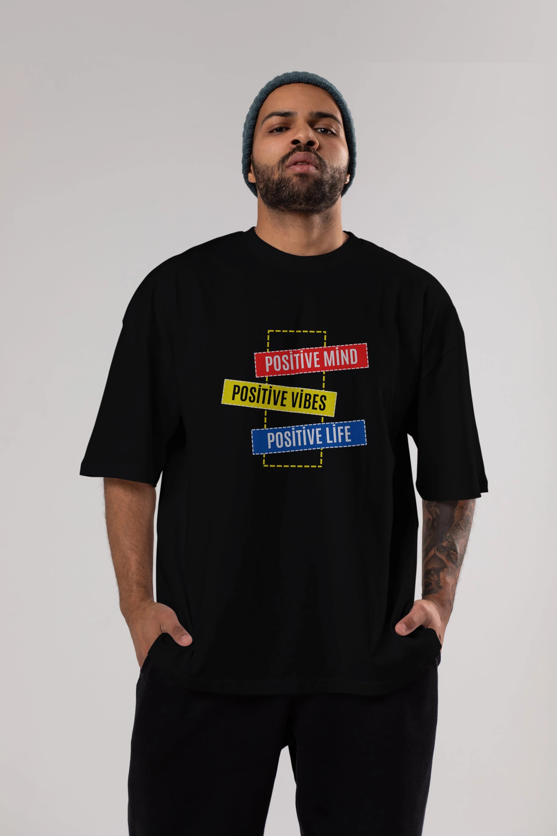 Positive Mind Vibes Lifes Ön Baskılı Oversize t-shirt Erkek Kadın Unisex