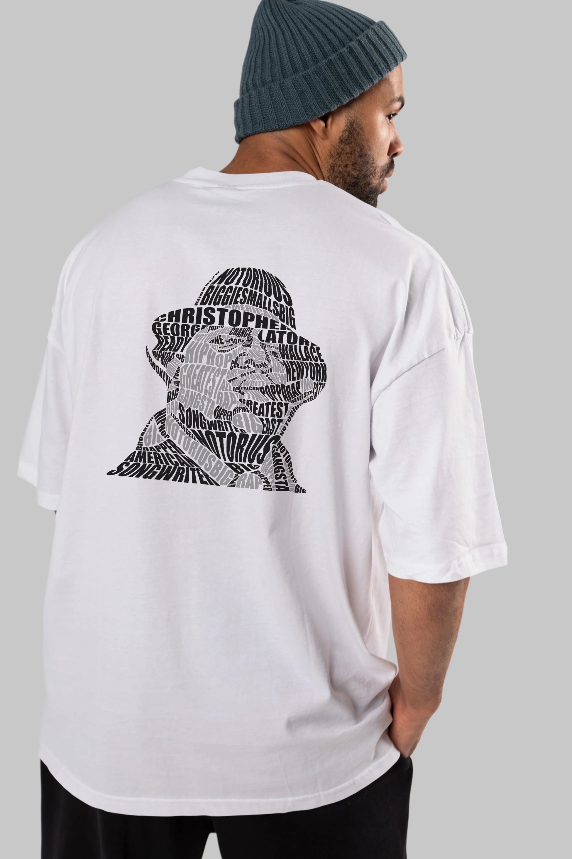 Notorious Big Calligram Arka Baskılı Oversize t-shirt %100 pamuk Erkek Kadın Unisex