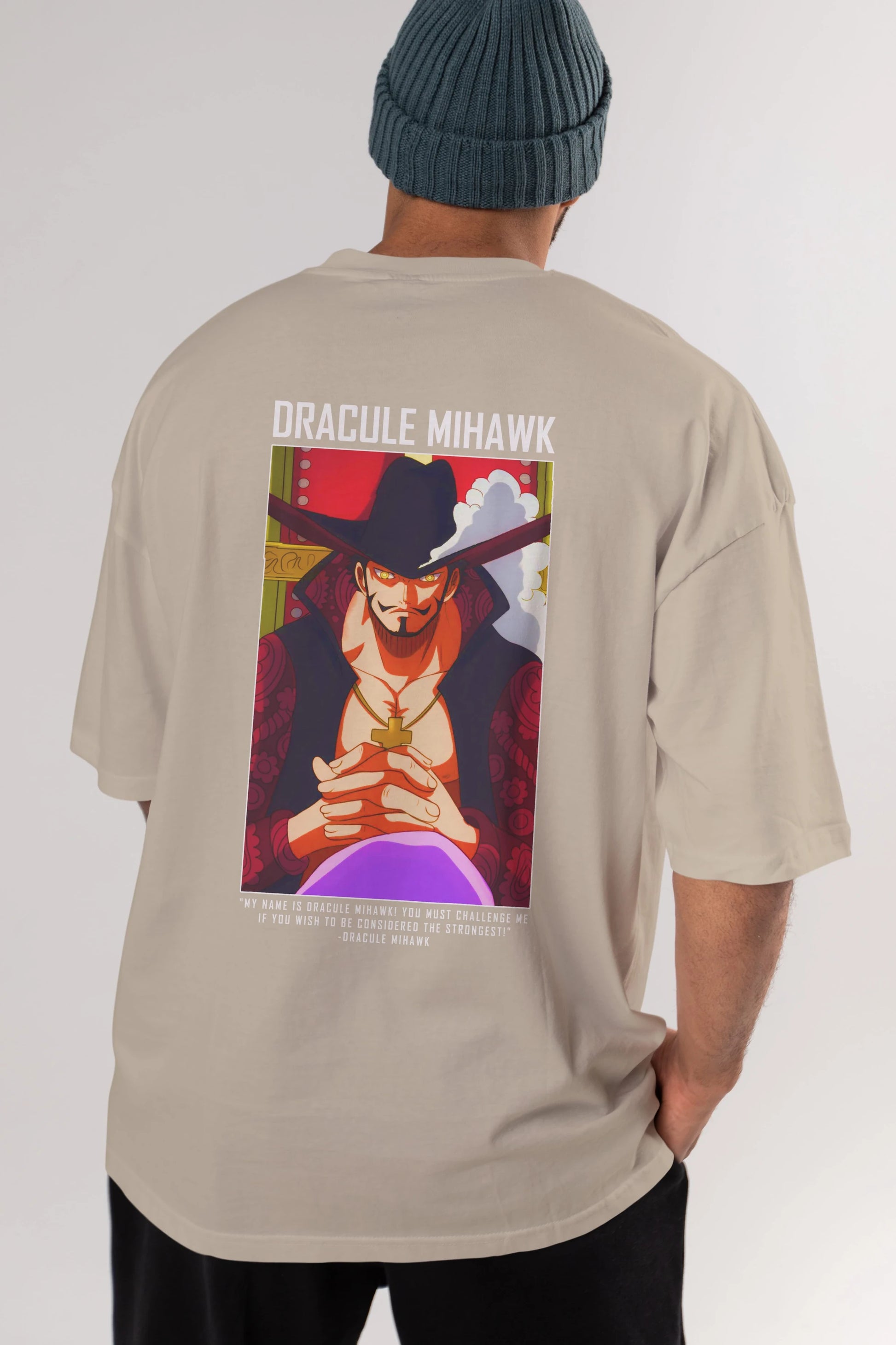 Dracule Mihawk Anime Arka Baskılı Oversize t-shirt Erkek Kadın Unisex %100 pamuk tişort