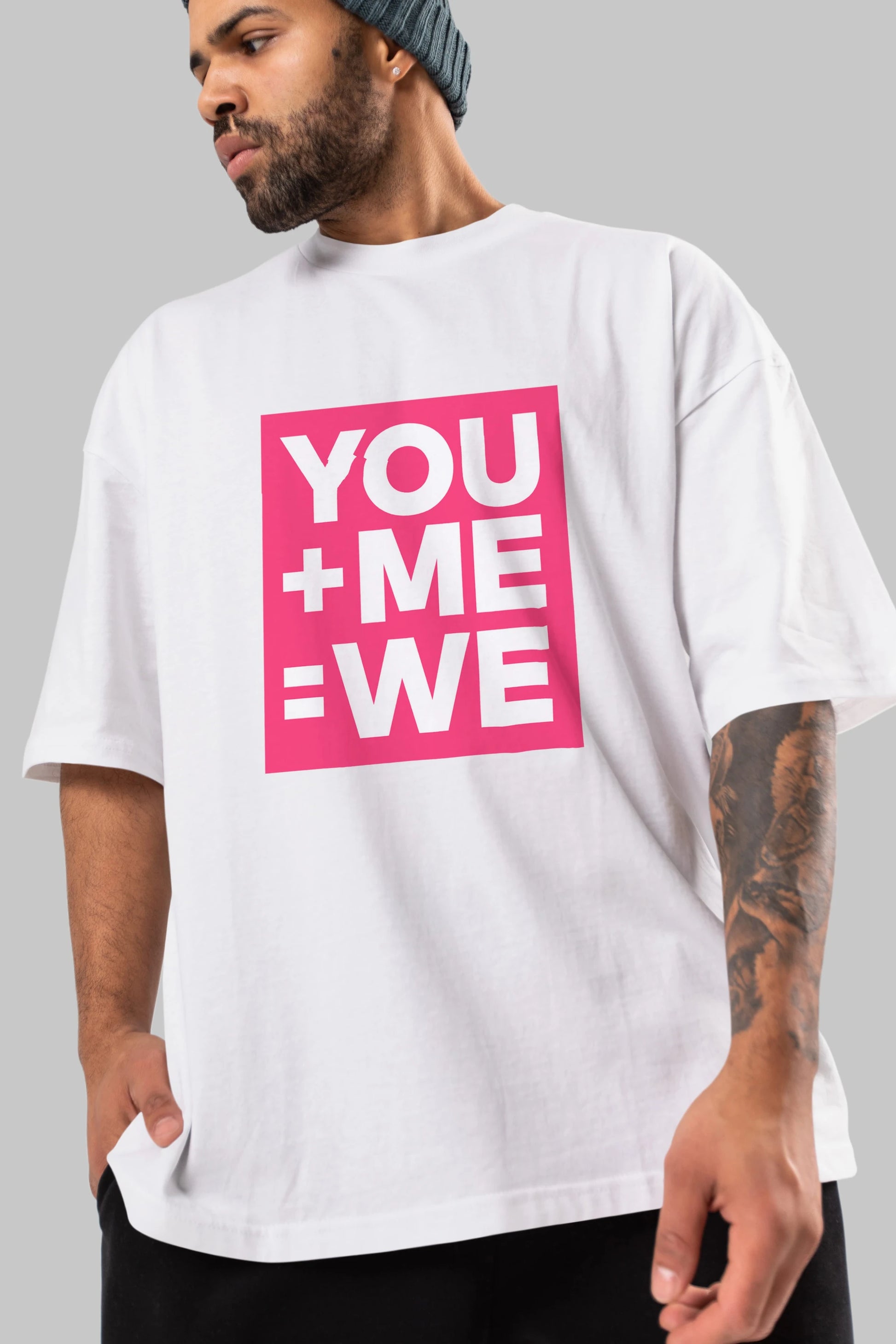 You Me We Yazılı Ön Baskılı Oversize t-shirt Erkek Kadın Unisex