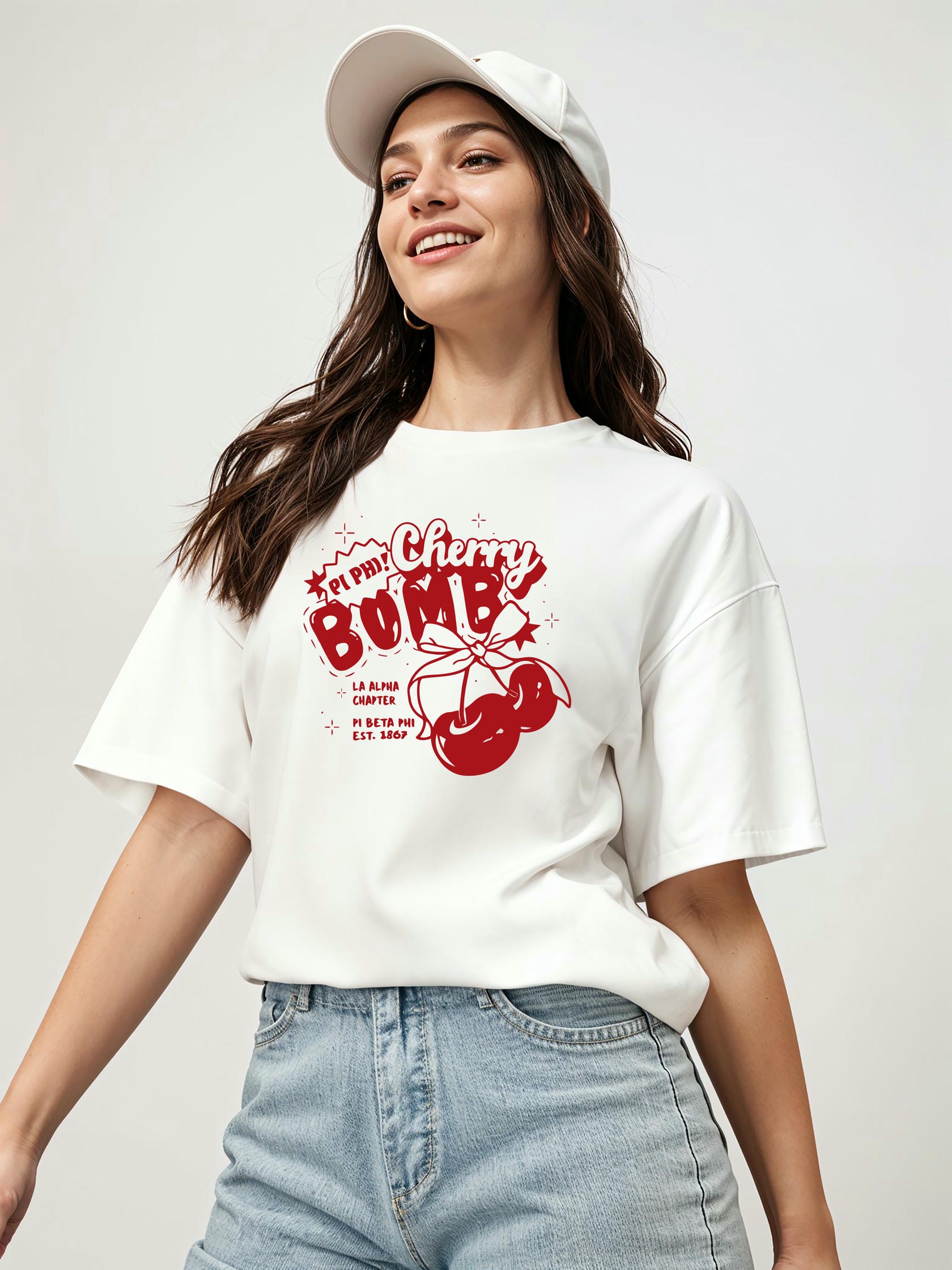 Cherry Bomb Cherries Ön Baskılı Oversize t-shirt Erkek Kadın Pamuk Bisiklet Yaka tişort
