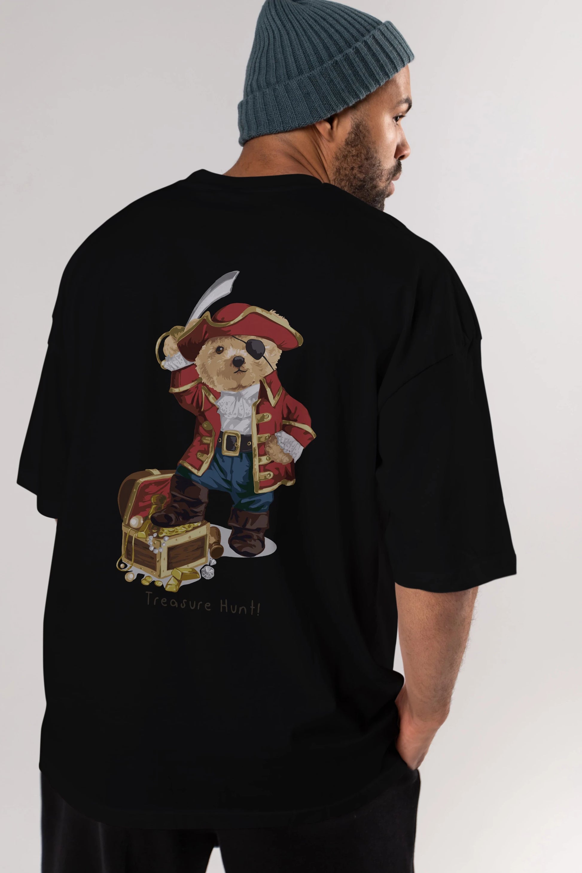 Teddy Bear Treasure Hunt Arka Baskılı Oversize t-shirt Erkek Kadın Unisex %100 Pamuk