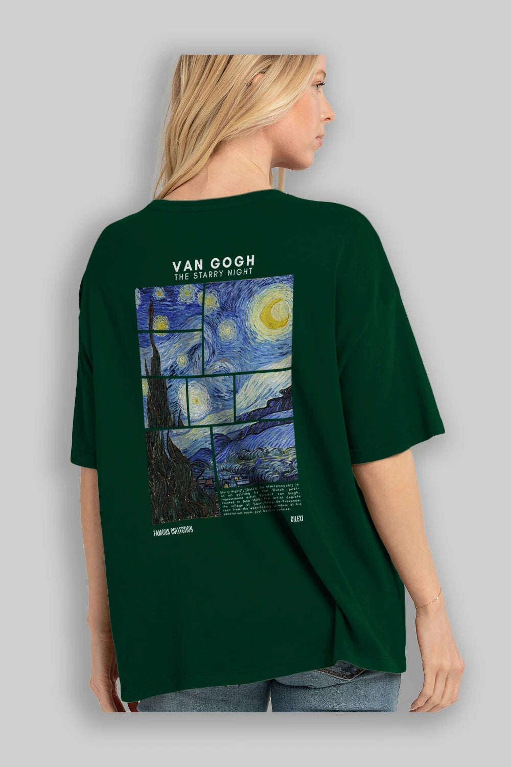Van Gogh The Starry Night Arka Baskılı Oversize t-shirt Erkek Kadın Bisiklet Yaka Pamuk tişort
