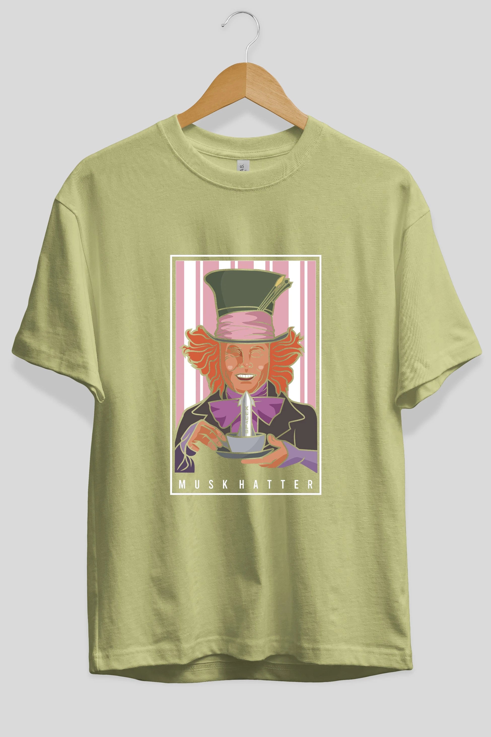 Mad Hatter Elon Musk Ön Baskılı Oversize t-shirt Erkek Kadın Unisex %100 Pamuk tişort