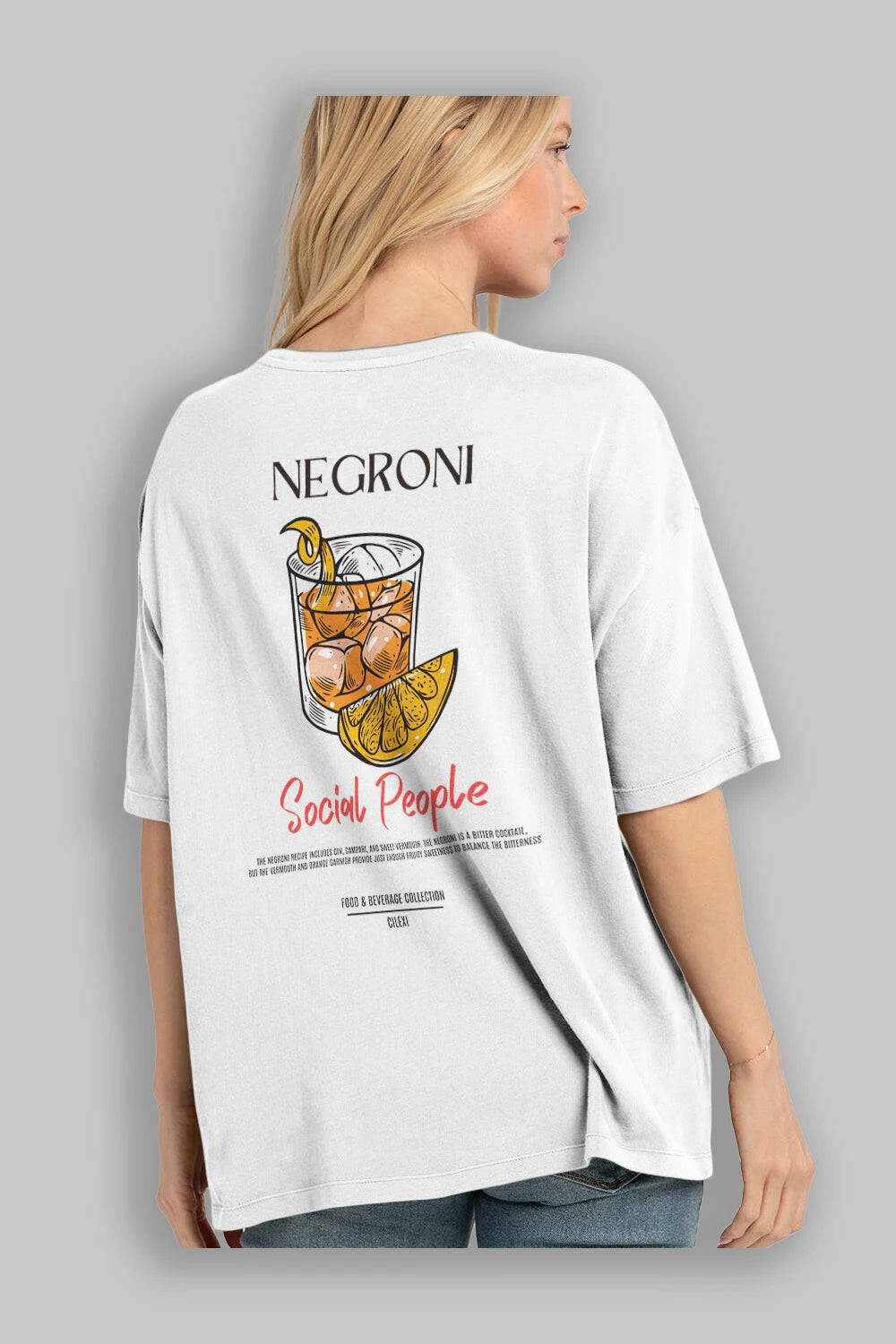 Negroni Kokteyl Serisi Baskılı Oversize t-shirt Erkek Kadın Unisex %100 Pamuk Bisiklet Yaka tişort