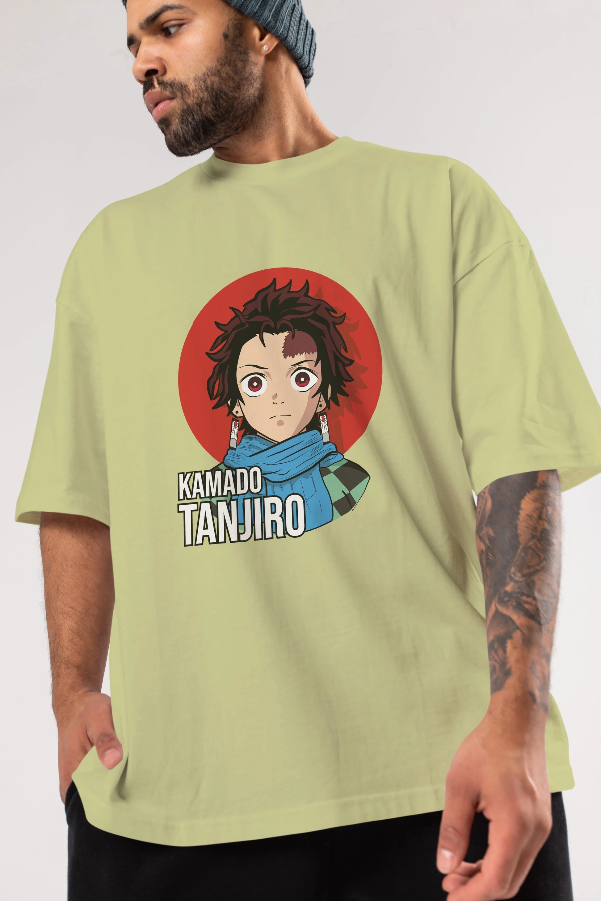TANJIRO KAMADO Anime Ön Baskılı Oversize t-shirt %100 pamuk Erkek Kadın Unisex