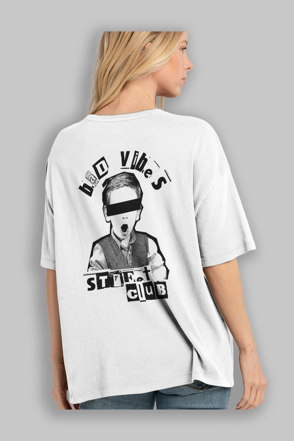 Bad Vibes Street Club Arka Baskılı Oversize t-shirt Erkek Kadın Unisex