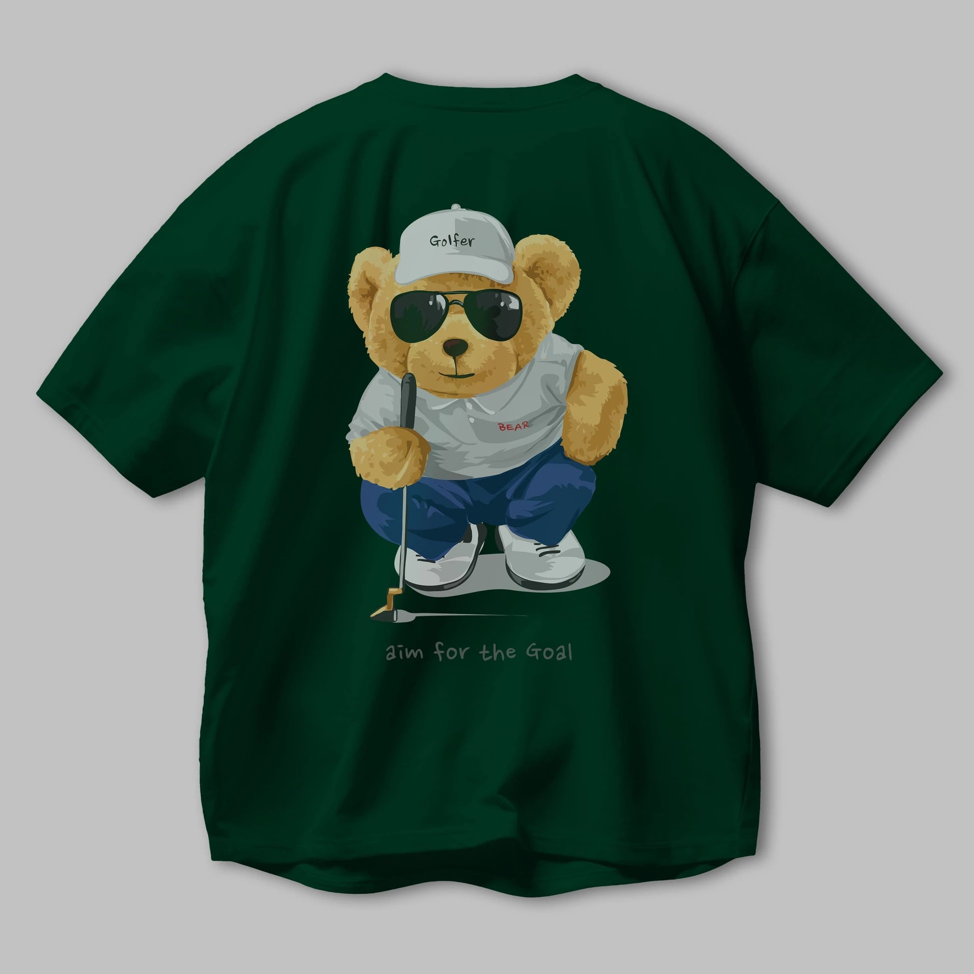 Teddy Bear Golfer Arka Baskılı Oversize t-shirt Erkek Kadın Unisex %100 Pamuk