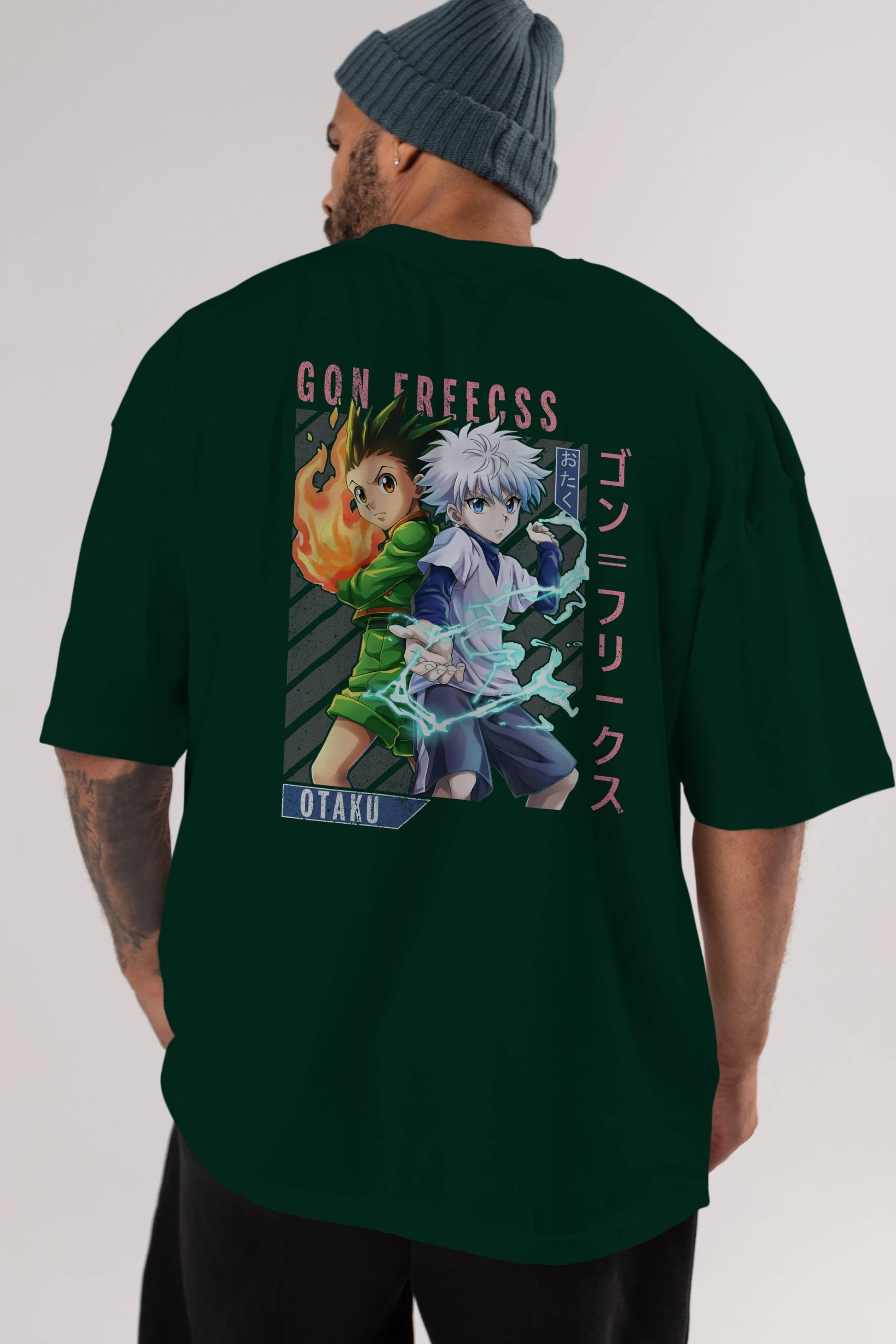 Gon Freecss HUNTER X HUNTER 1 Anime Arka Baskılı Oversize t-shirt Erkek Kadın Unisex