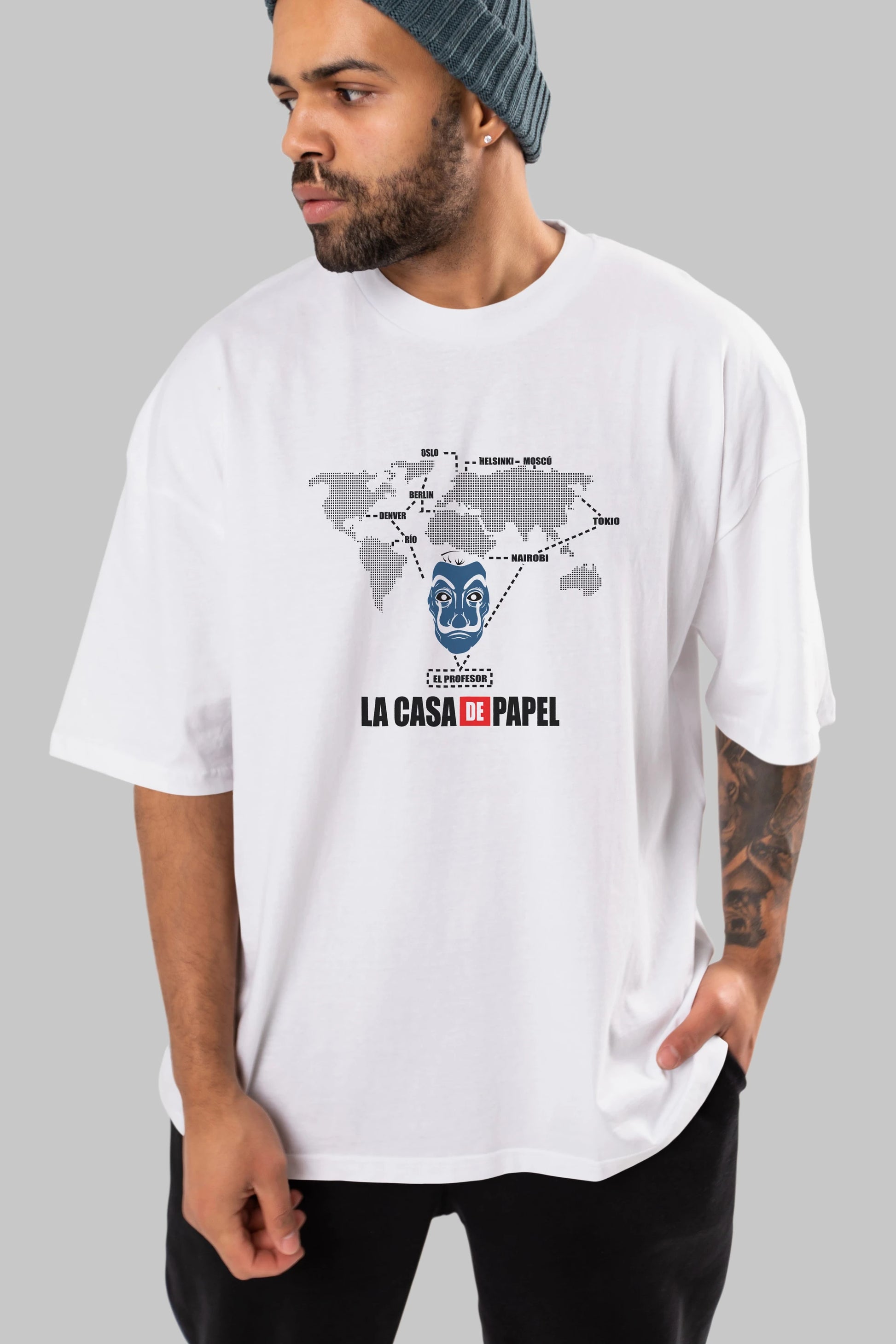La Casa De Papel Ön Baskılı Oversize t-shirt Erkek Kadın Unisex %100 Pamuk Bisiklet Yaka tişort