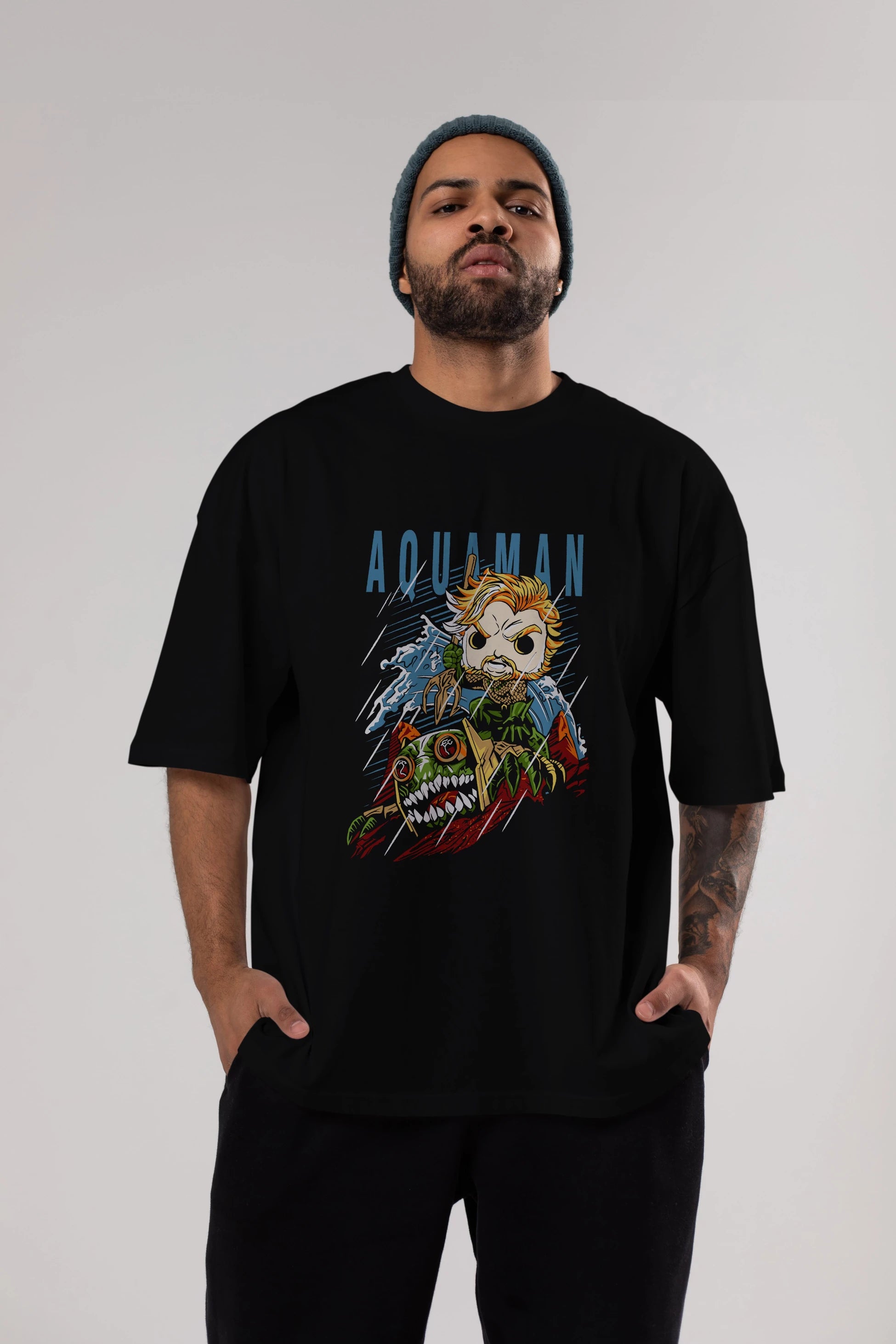 Aquaman Ön Baskılı Oversize t-shirt Erkek Kadın Unisex %100 Pamuk Bisiklet Yaka tişort