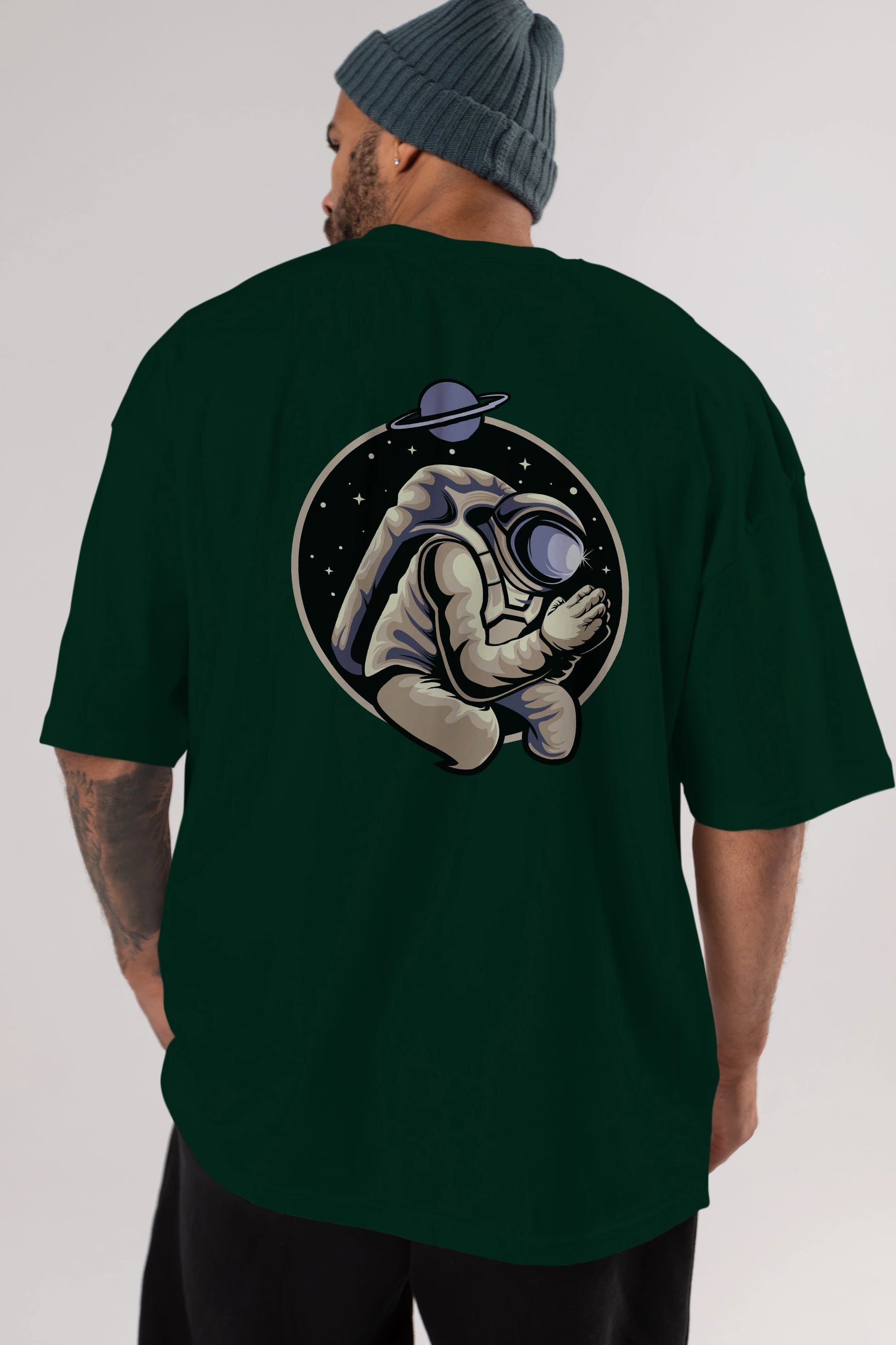 Astronaut Praying Arka Baskılı Oversize t-shirt Erkek Kadın Unisex