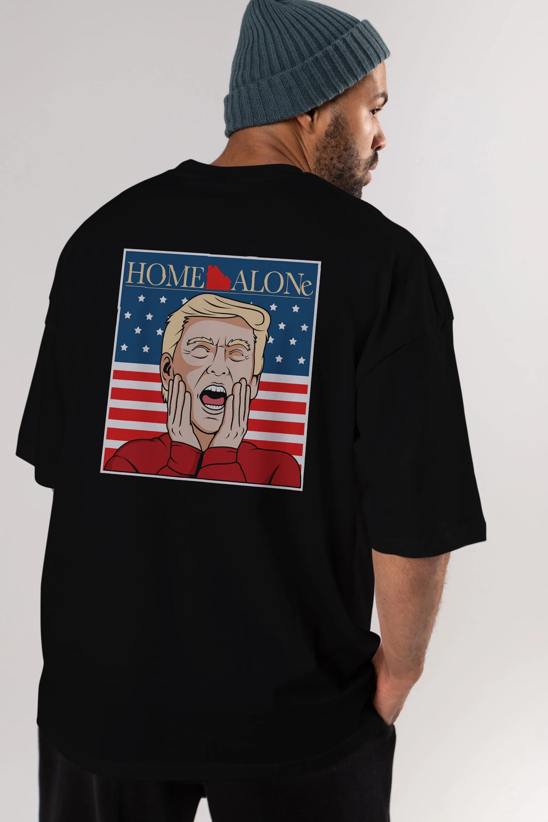 Home Alone Trump Arka Baskılı Oversize t-shirt Erkek Kadın Unisex %100 Pamuk tişort