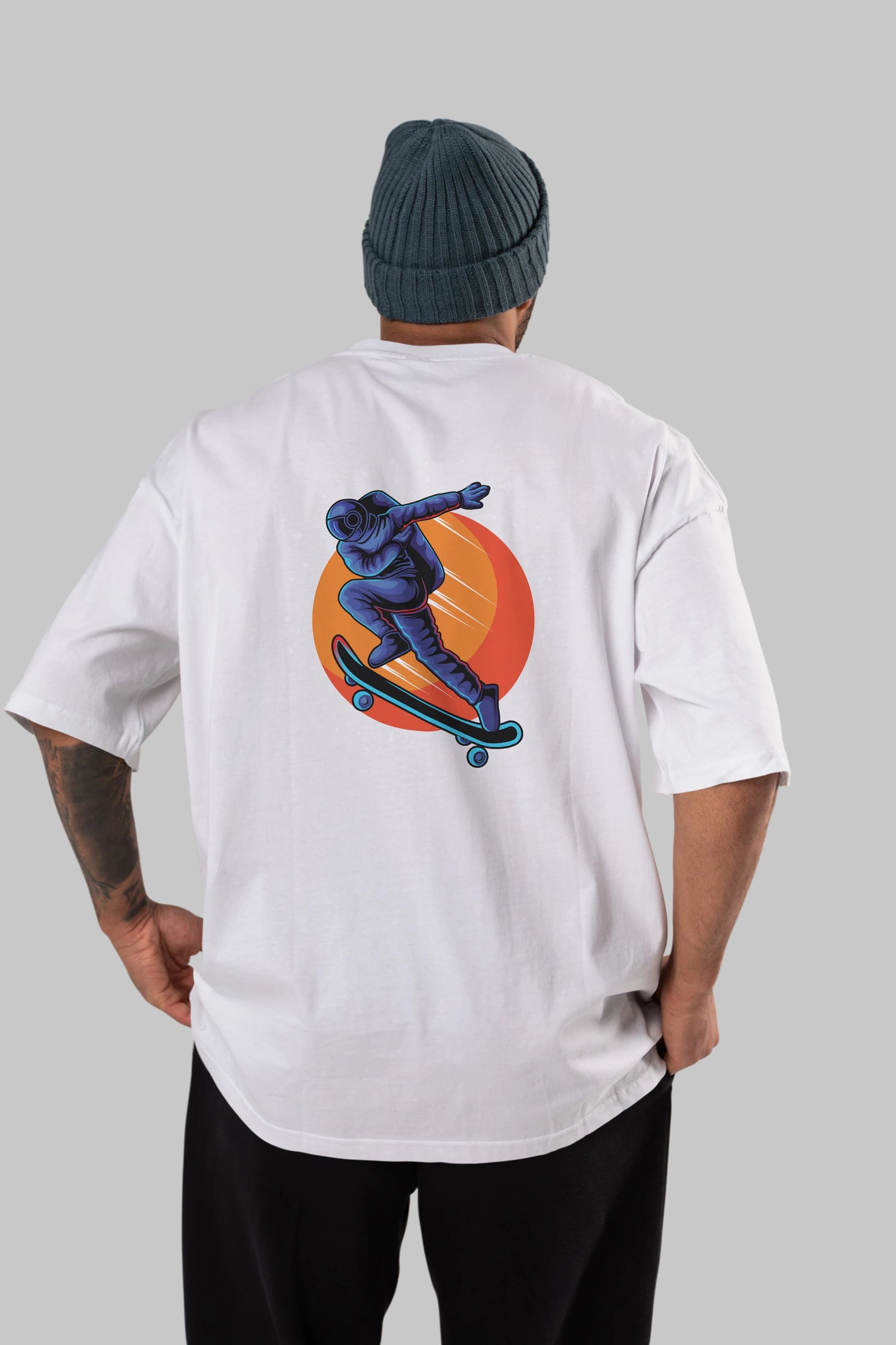 Astroskate Run Arka Baskılı Oversize t-shirt Erkek Kadın Unisex