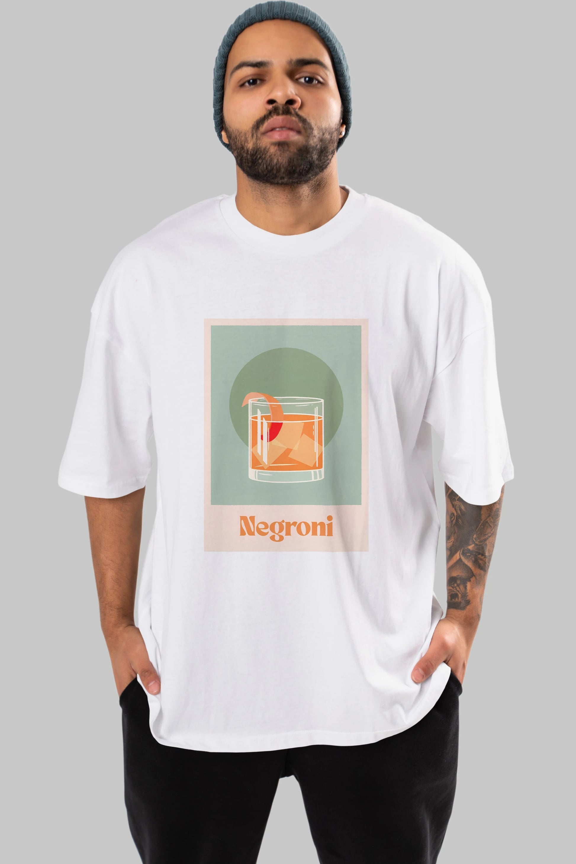 Negroni 5 Ön Baskılı Oversize t-shirt Erkek Kadın Unisex %100 Pamuk Bisiklet Yaka tişort