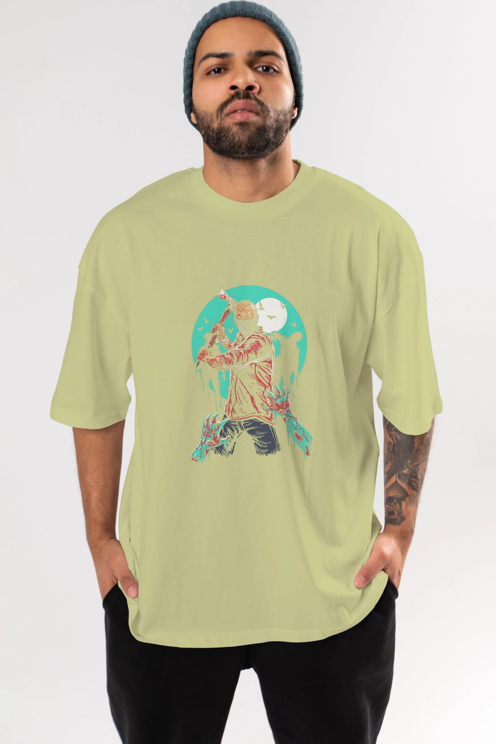 Zombie Killer Ön Baskılı Oversize t-shirt Erkek Kadın Unisex %100 Pamuk tişort