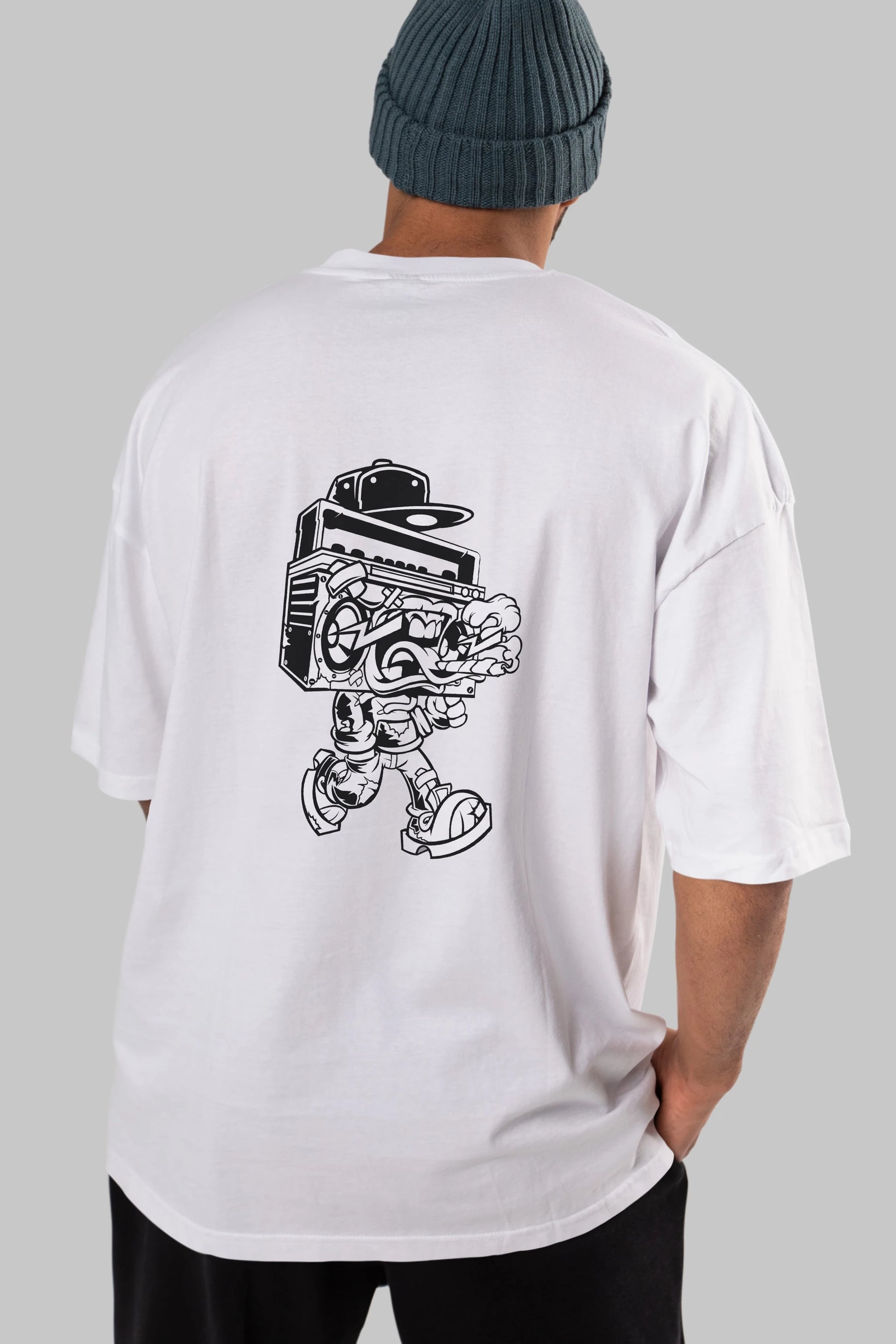 Boombox Arka Baskılı Oversize t-shirt Erkek Kadın Unisex %100 Pamuk tişort