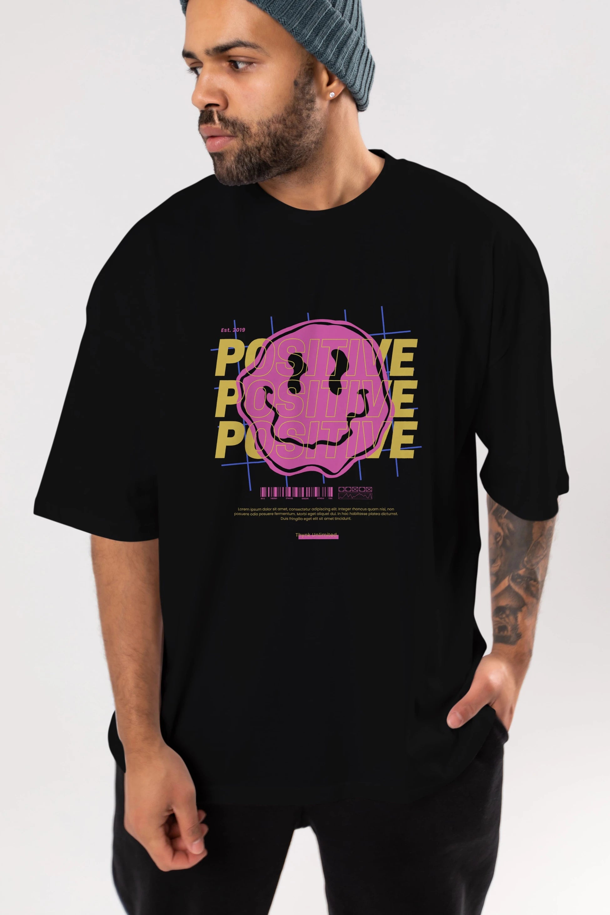 Positive 2 Ön Baskılı Oversize t-shirt Erkek Kadın Unisex