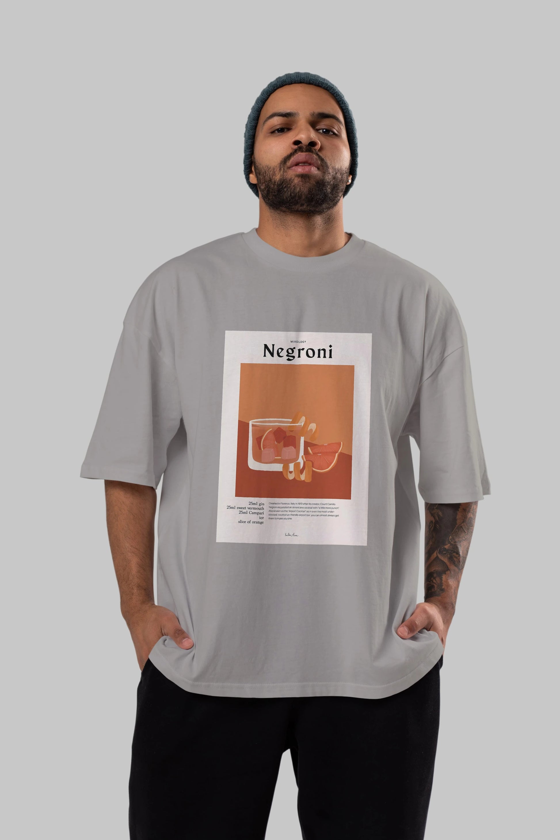 Mixology Negroni Ön Baskılı Oversize t-shirt Erkek Kadın Unisex %100 Pamuk Bisiklet Yaka tişort