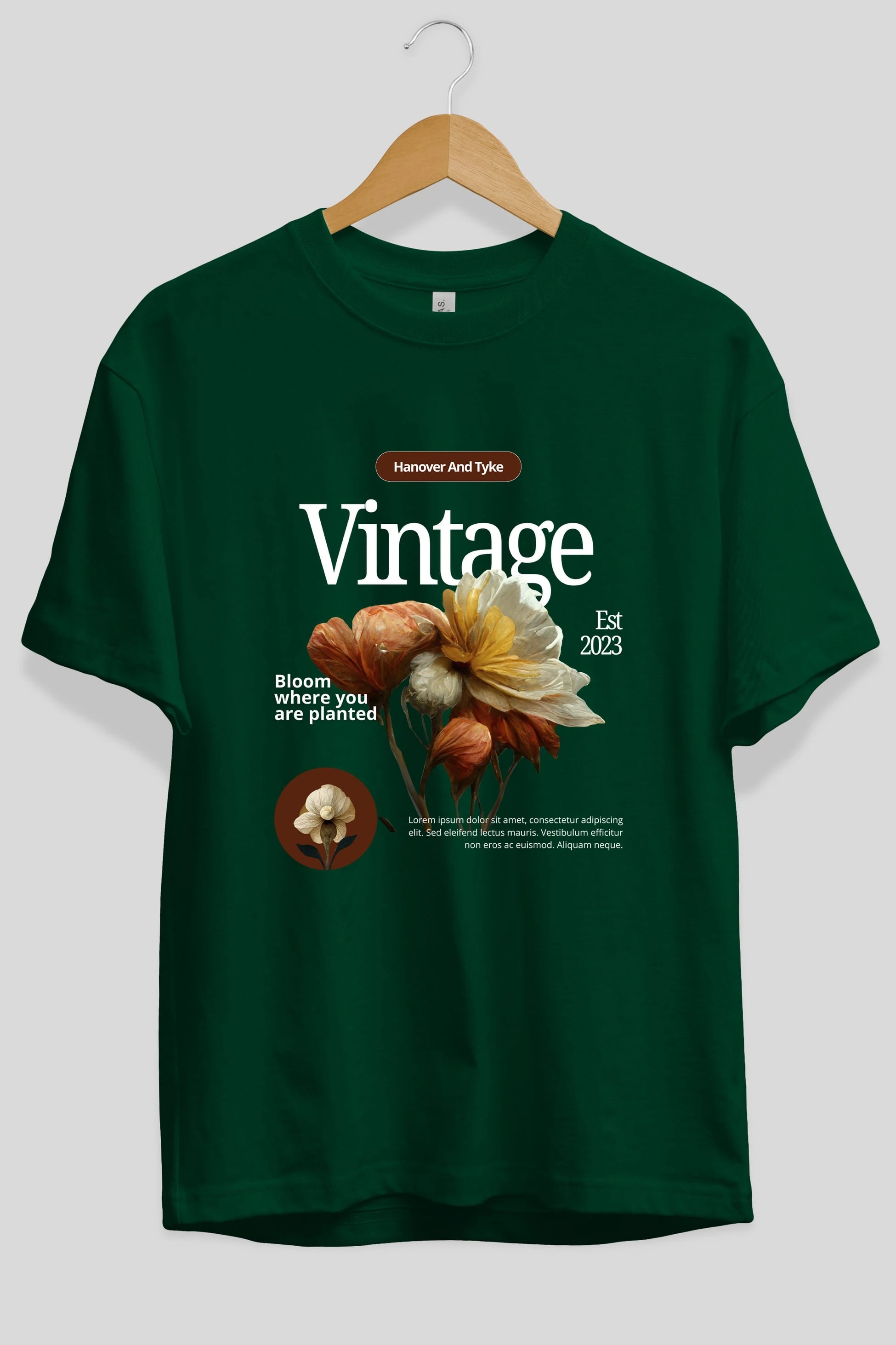 Vintage Çiçek Ön Baskılı Oversize t-shirt Erkek Kadın Unisex