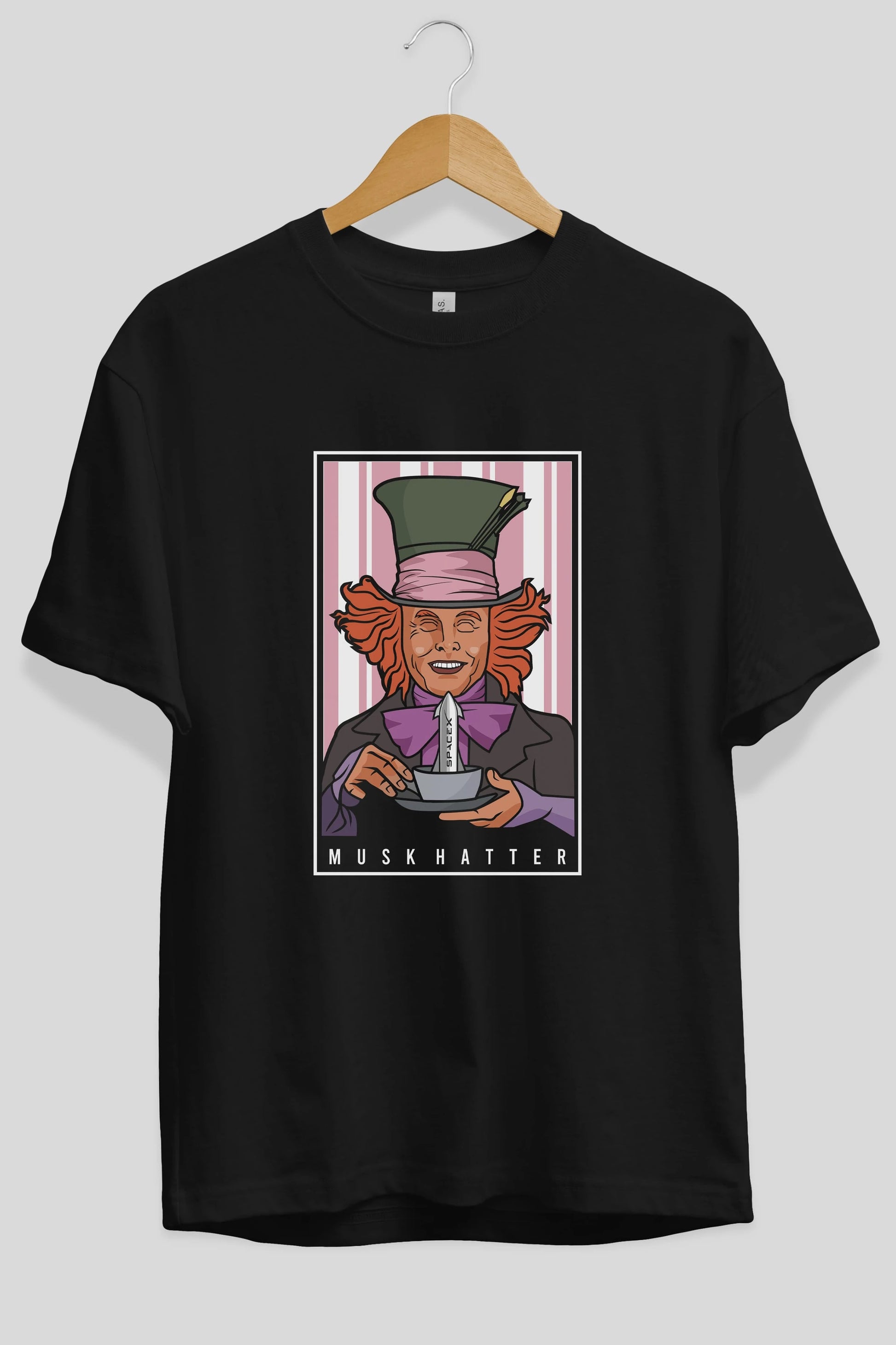 Mad Hatter Elon Musk Ön Baskılı Oversize t-shirt Erkek Kadın Unisex %100 Pamuk tişort